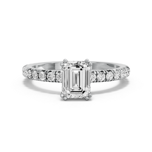 Image for Emerald Vintage Basket Ring with French Pave band