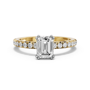 Image for Emerald Vintage Basket Ring with French Pave band