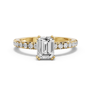 Image for Emerald Vintage Basket Ring with French Pave band