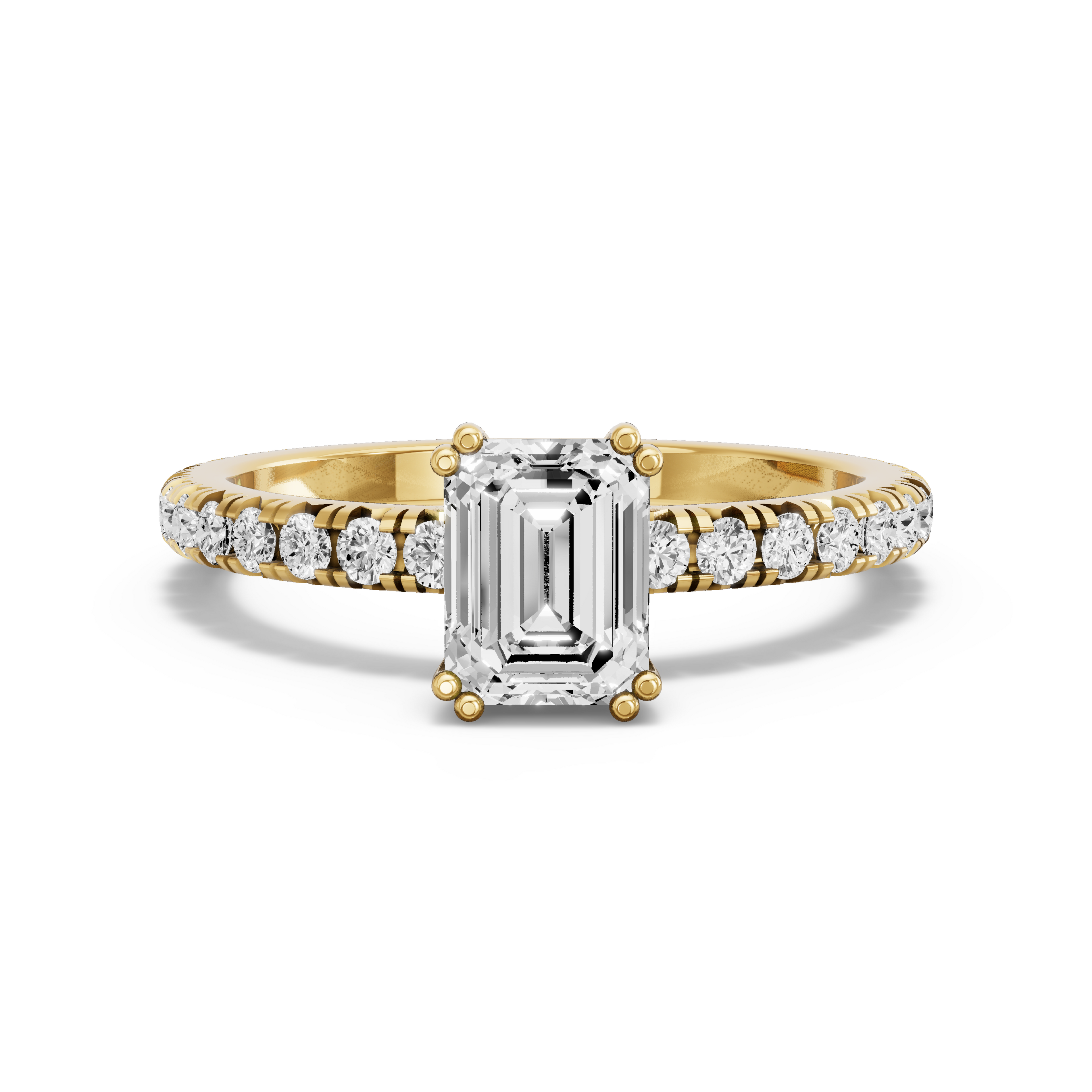 Image for Emerald Vintage Basket Ring with French Pave band in 14K Yellow Gold