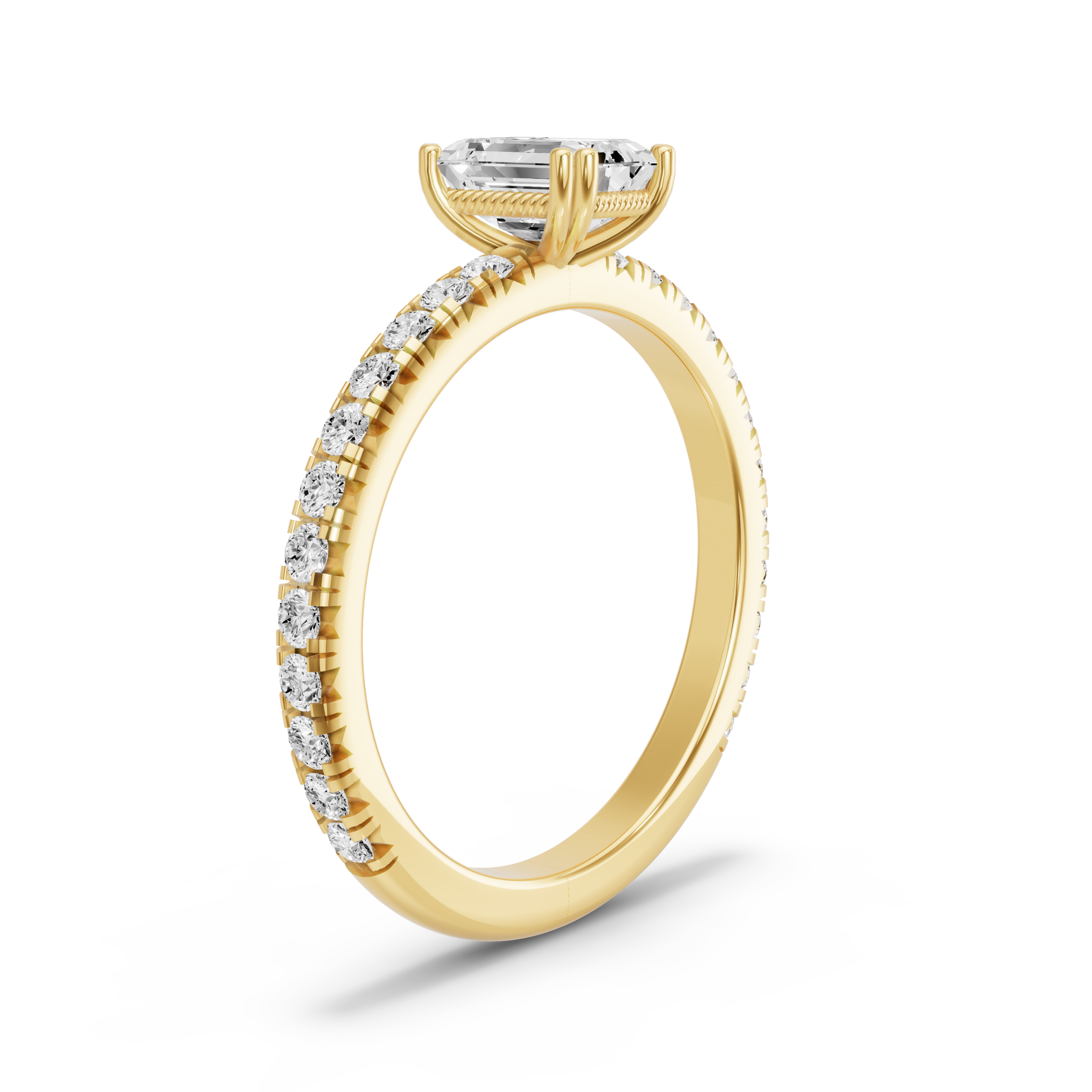 Image for Emerald Vintage Basket Ring with French Pave band in 10K Yellow Gold