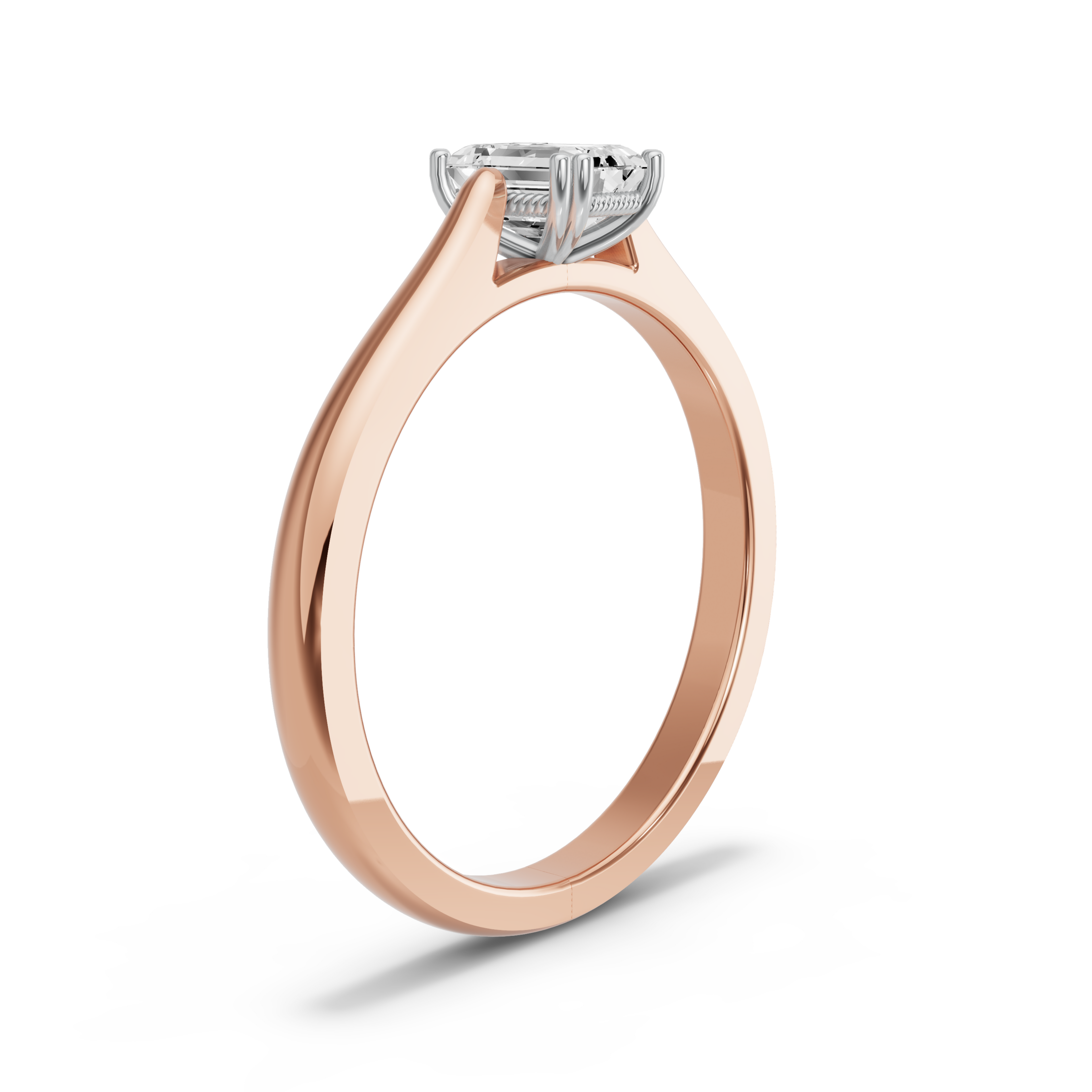 Image for Emerald Vintage Basket Ring with Knife Edge Cathedral band in 10K Two Tone Rose Gold