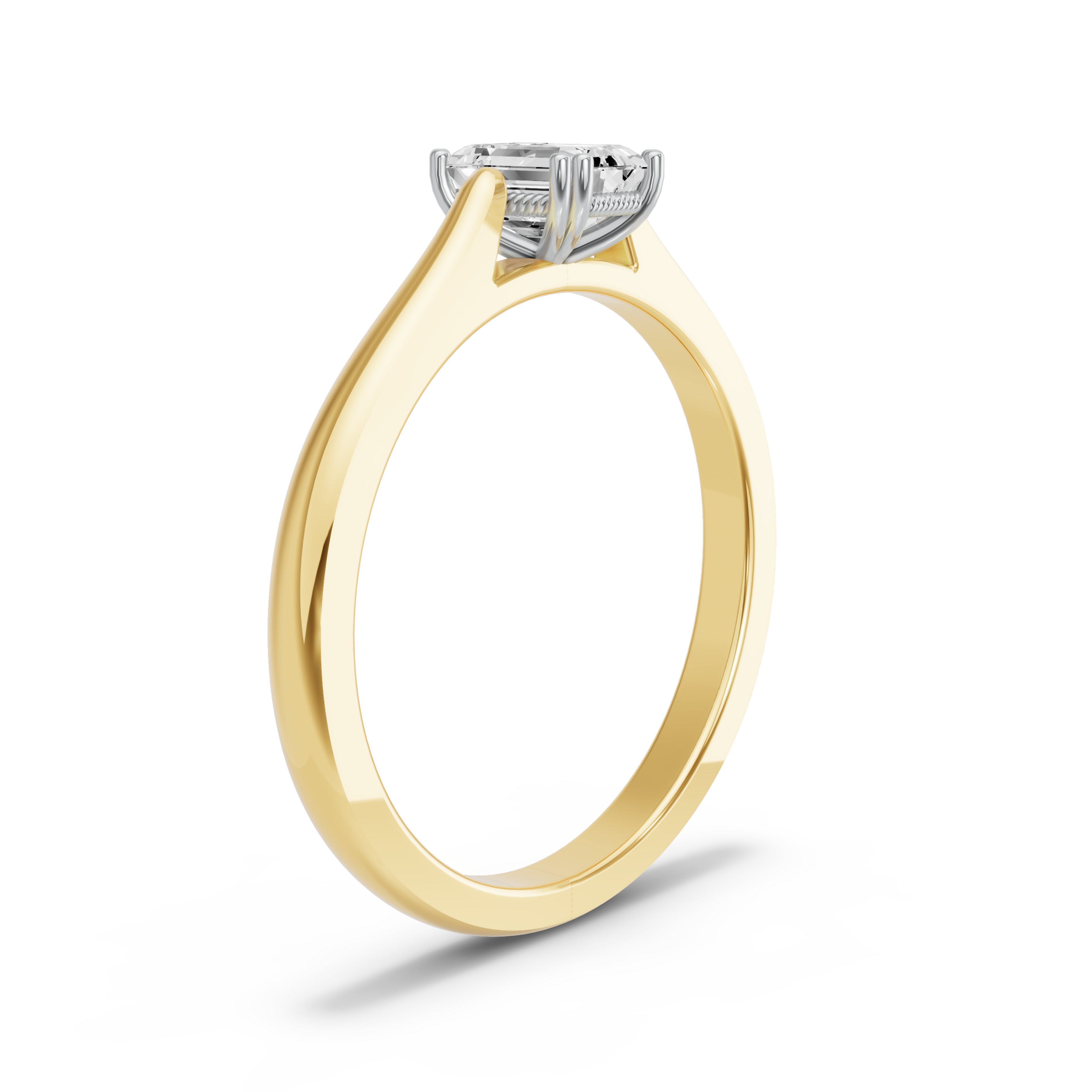 Image for Emerald Vintage Basket Ring with Knife Edge Cathedral band in 10K Two Tone Yellow Gold