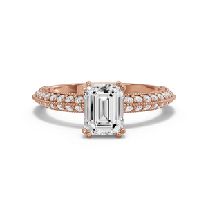 Image for Emerald Vintage Basket Ring with Knife Edge Pave band