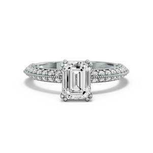 Image for Emerald Vintage Basket Ring with Knife Edge Pave band