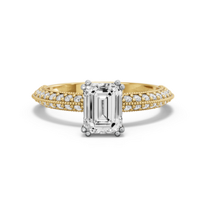 Image for Emerald Vintage Basket Ring with Knife Edge Pave band