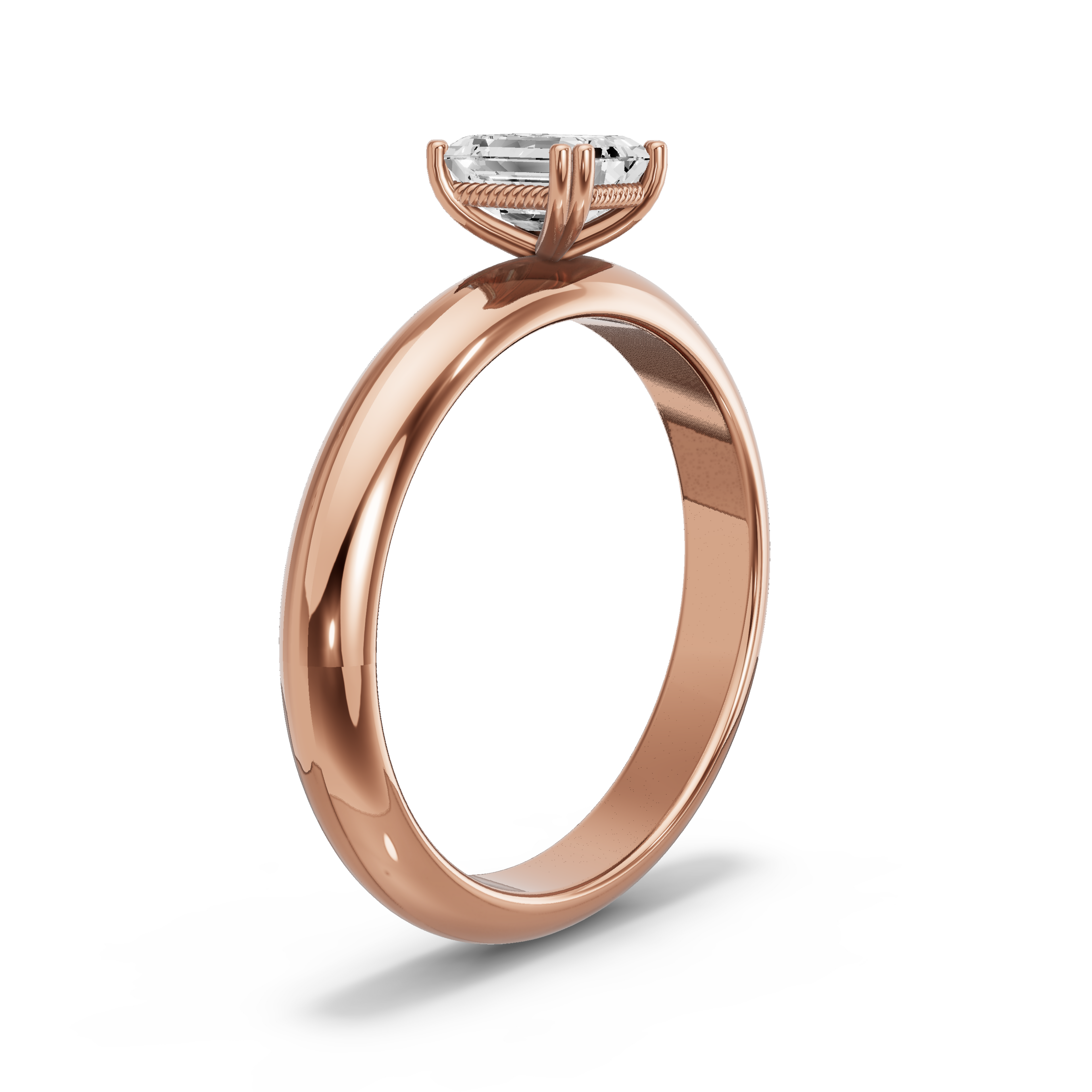 Image for Emerald Vintage Basket Ring with Knife Edge Solitaire band in 10K Rose Gold