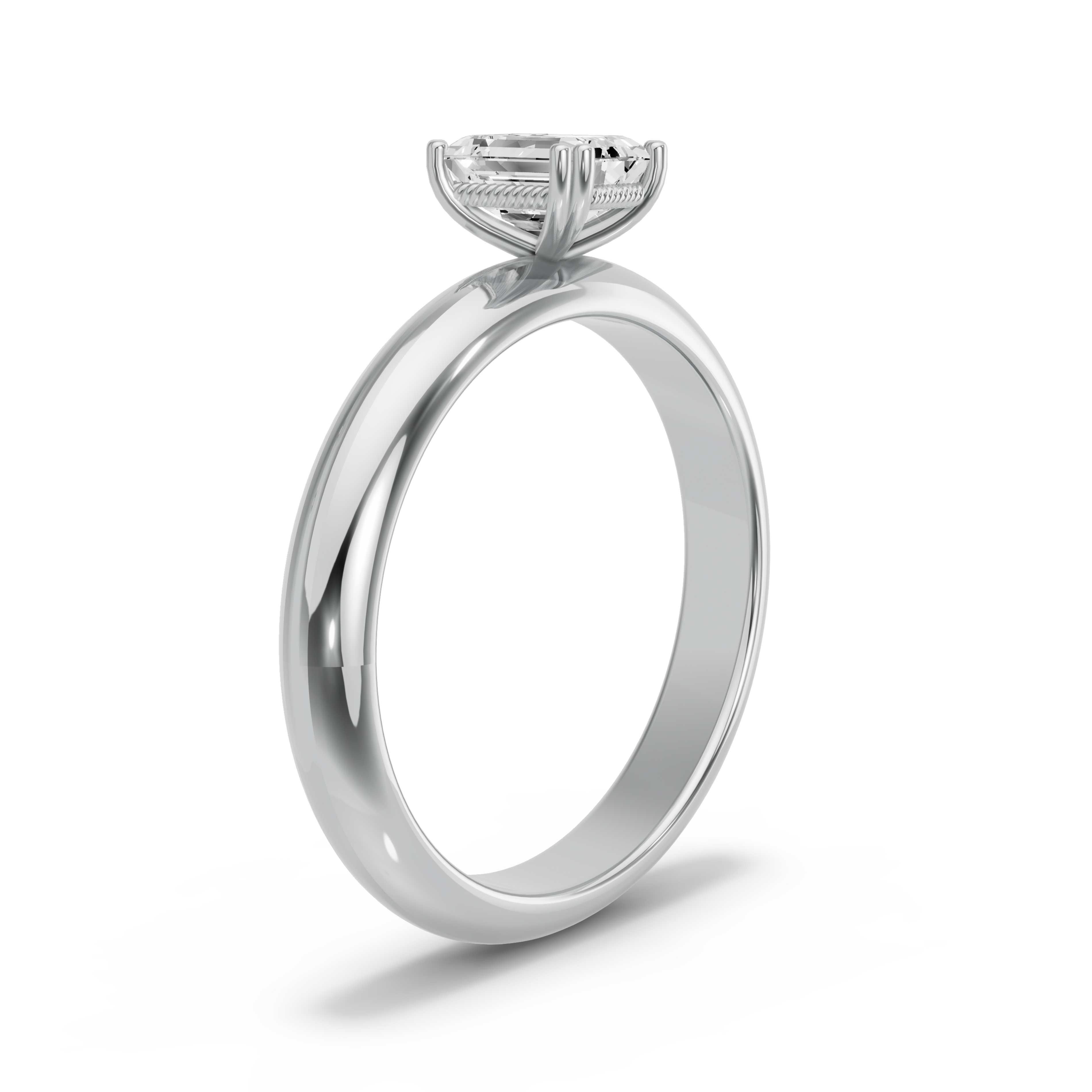 Image for Emerald Vintage Basket Ring with Knife Edge Solitaire band in 14K White Gold