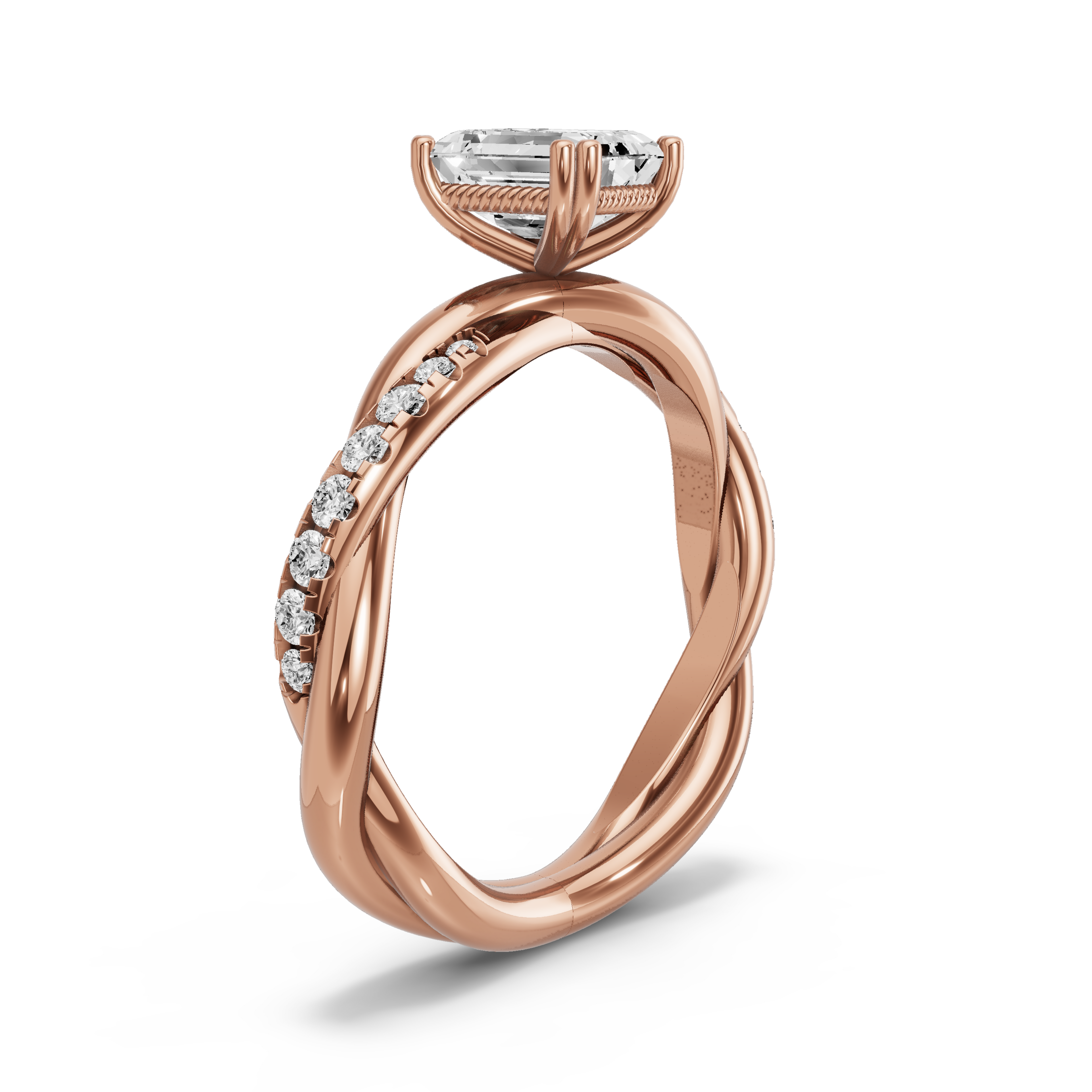 Image for Emerald Vintage Basket Ring with Rope Pave band in 14K Rose Gold