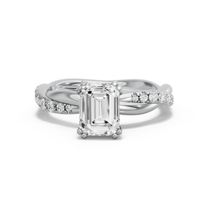 Image for Emerald Vintage Basket Ring with Rope Pave band
