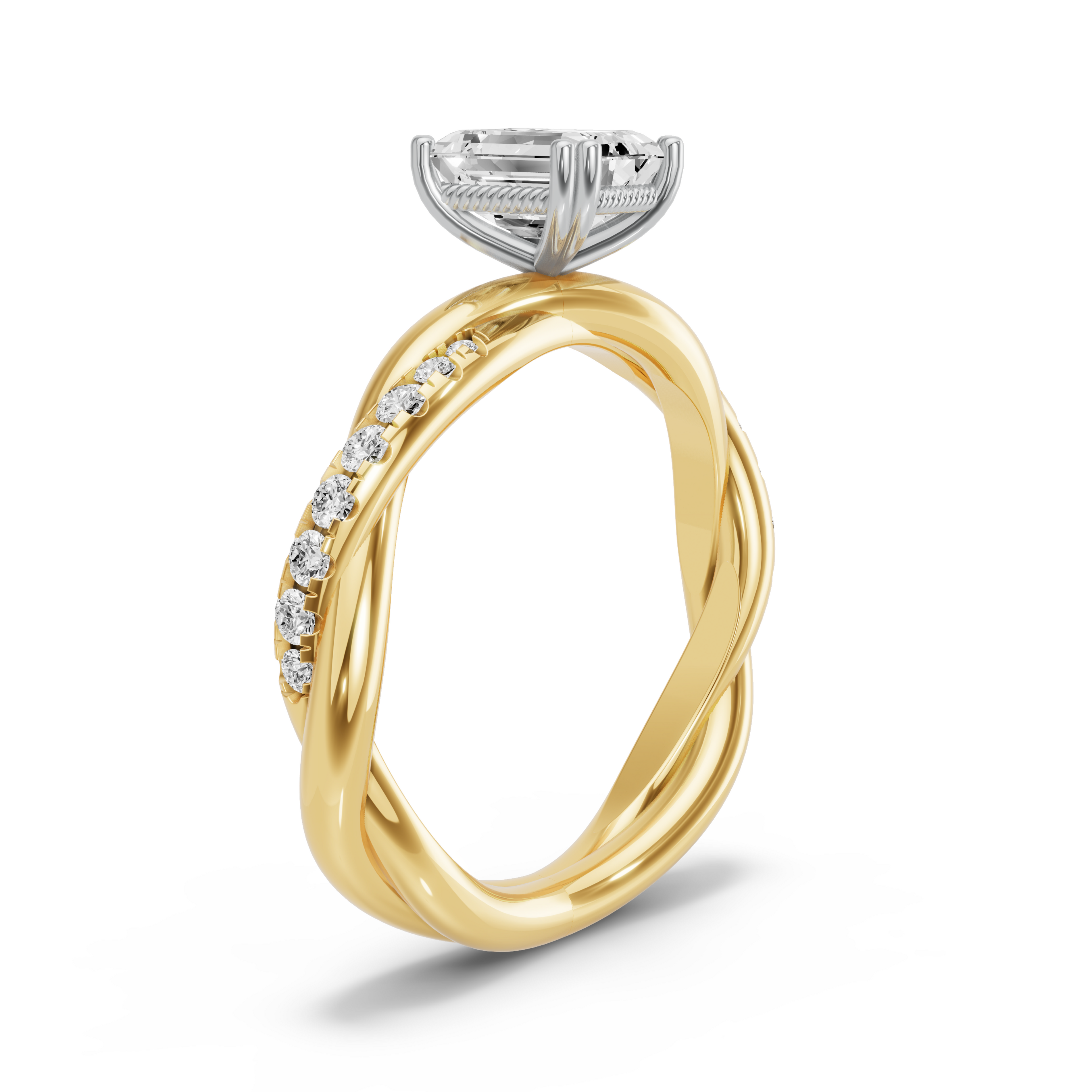 Image for Emerald Vintage Basket Ring with Rope Pave band in 14K Two Tone Yellow Gold