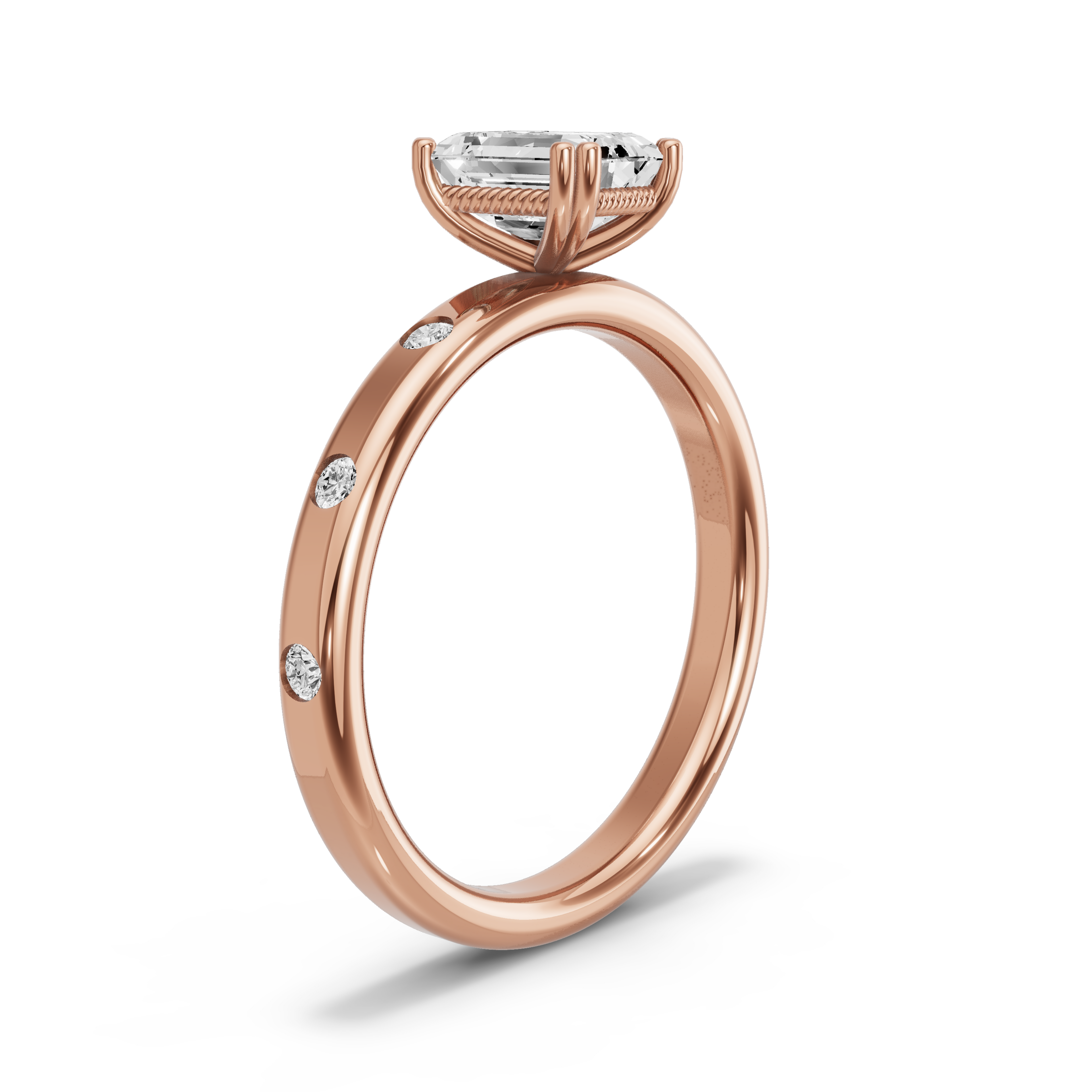 Image for Emerald Vintage Basket Ring with Sleek Accent band in 10K Rose Gold