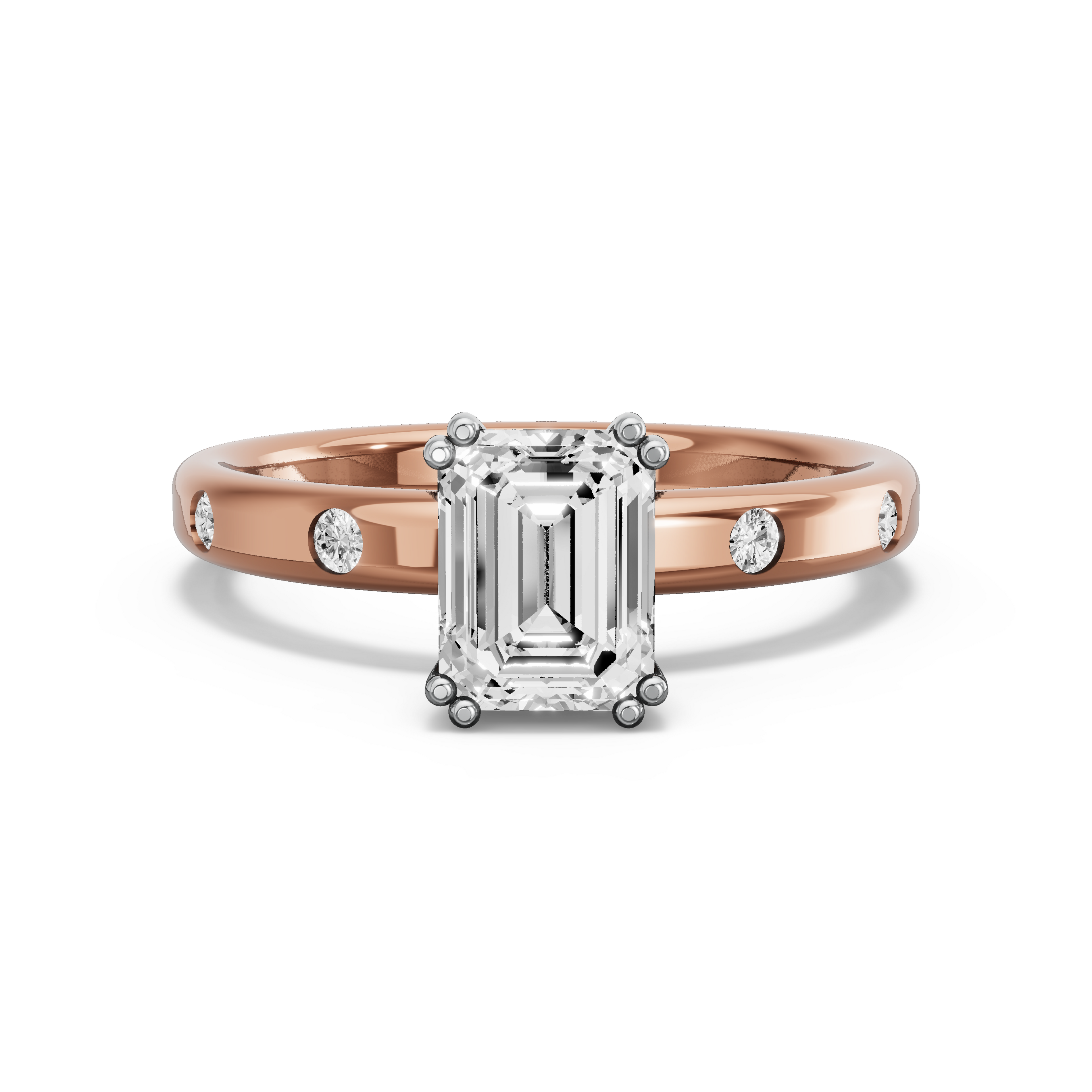 Image for Emerald Vintage Basket Ring with Sleek Accent band in 10K Two Tone Rose Gold