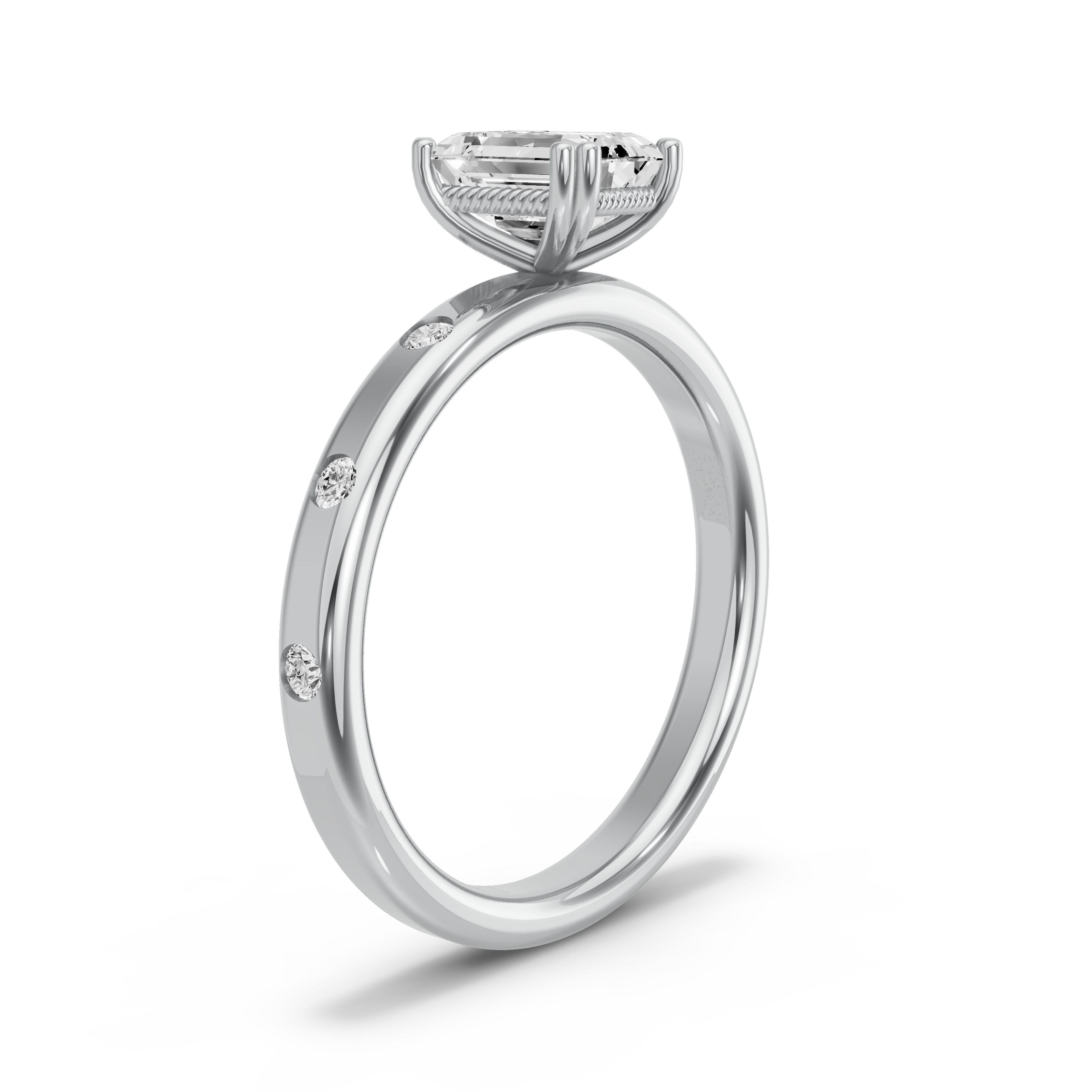 Image for Emerald Vintage Basket Ring with Sleek Accent band in 14K White Gold