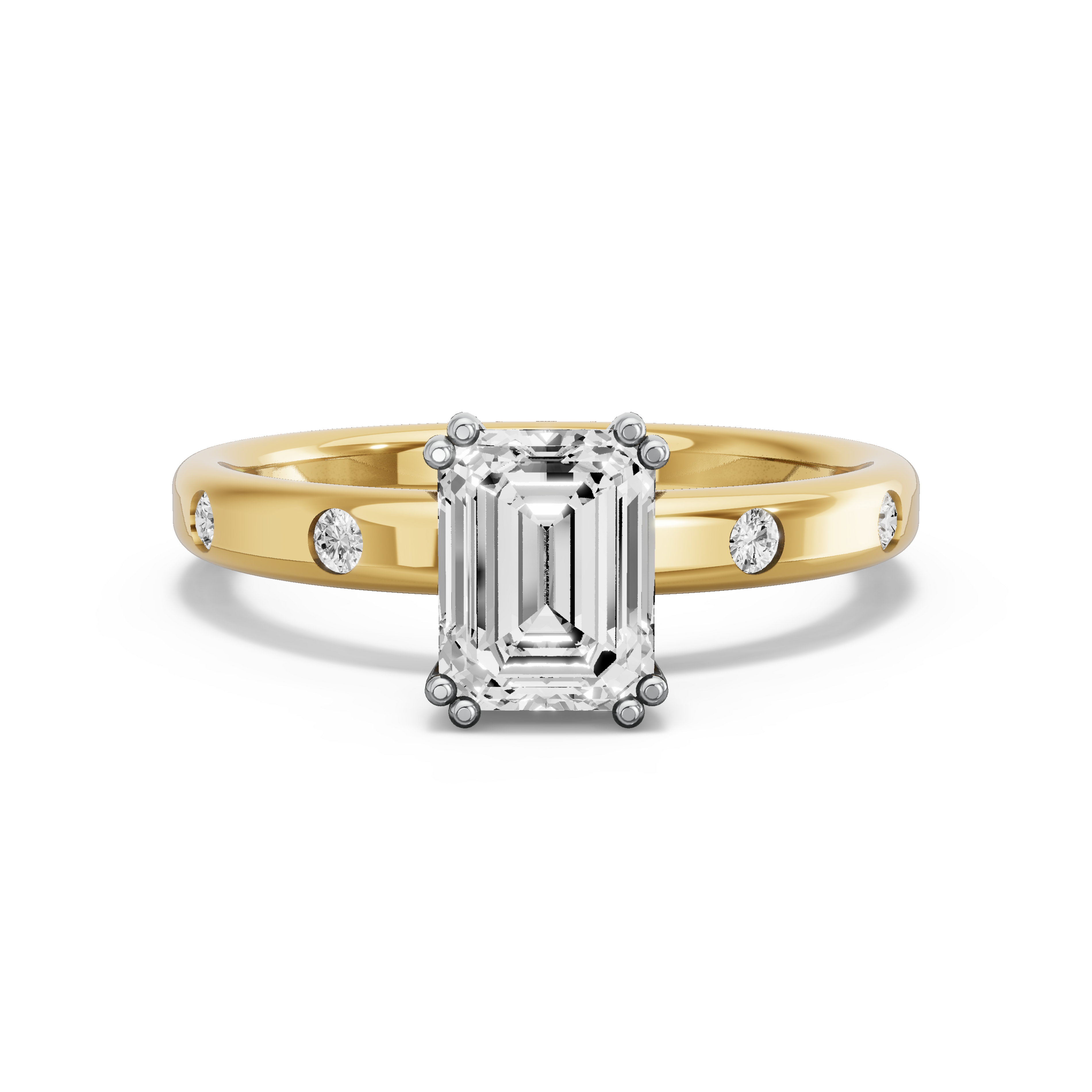 Image for Emerald Vintage Basket Ring with Sleek Accent band in 10K Two Tone Yellow Gold
