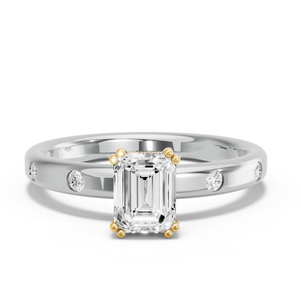 Image for Emerald Vintage Basket Ring with Sleek Accent band