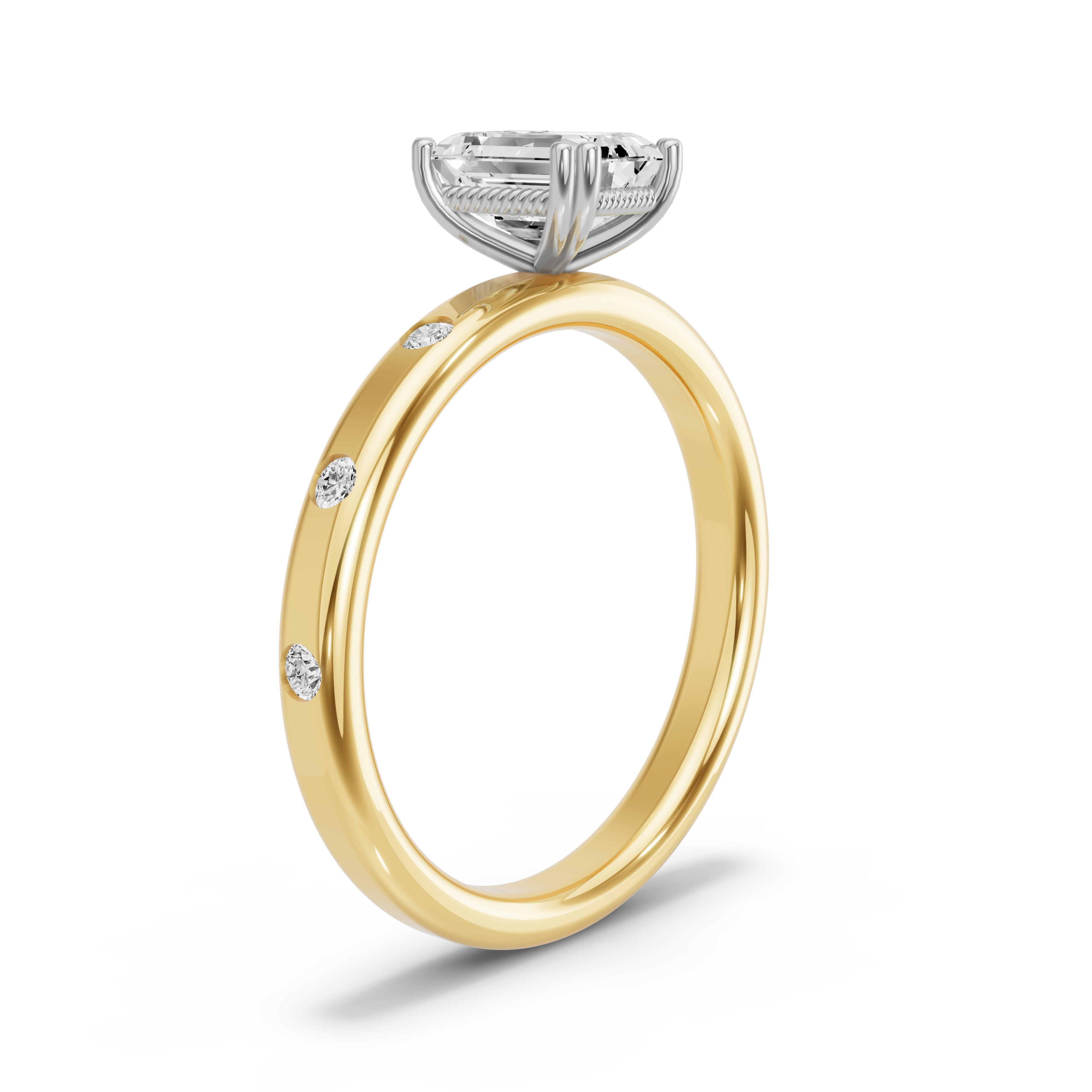 Image for Emerald Vintage Basket Ring with Sleek Accent band in 18K Two Tone Yellow Gold