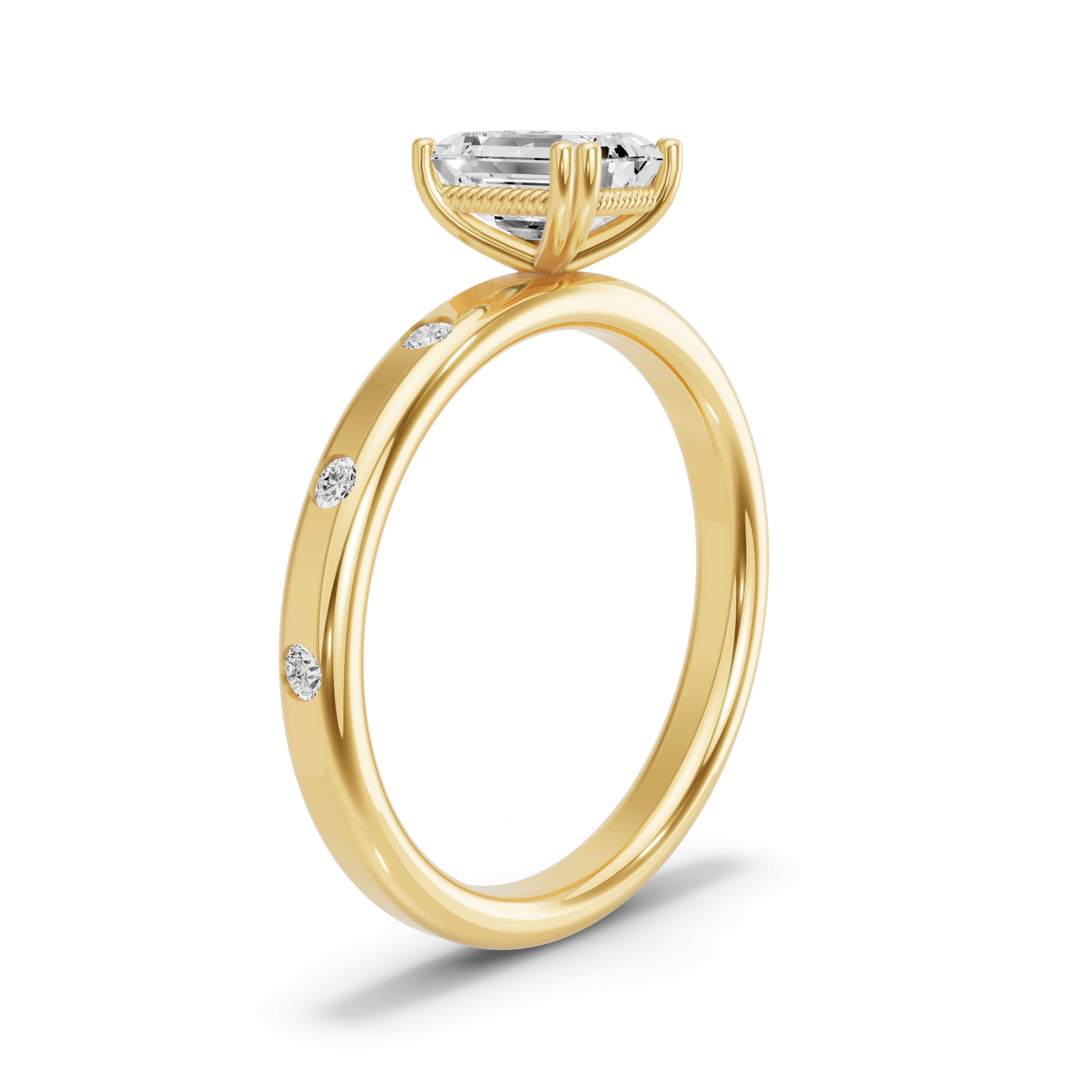 Image for Emerald Vintage Basket Ring with Sleek Accent band in 14K Yellow Gold