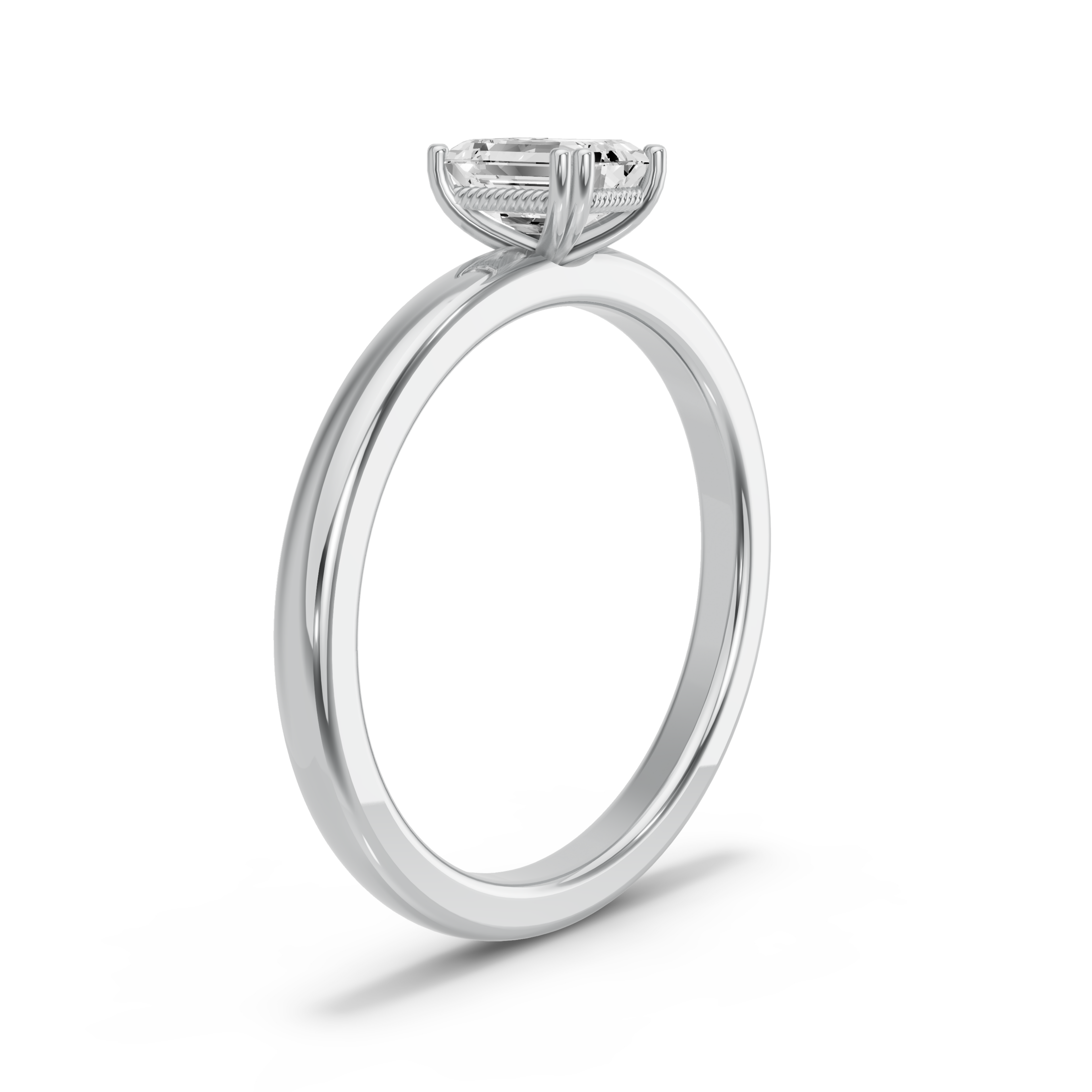 Image for Emerald Vintage Basket Ring with Solitaire band in 10K White Gold