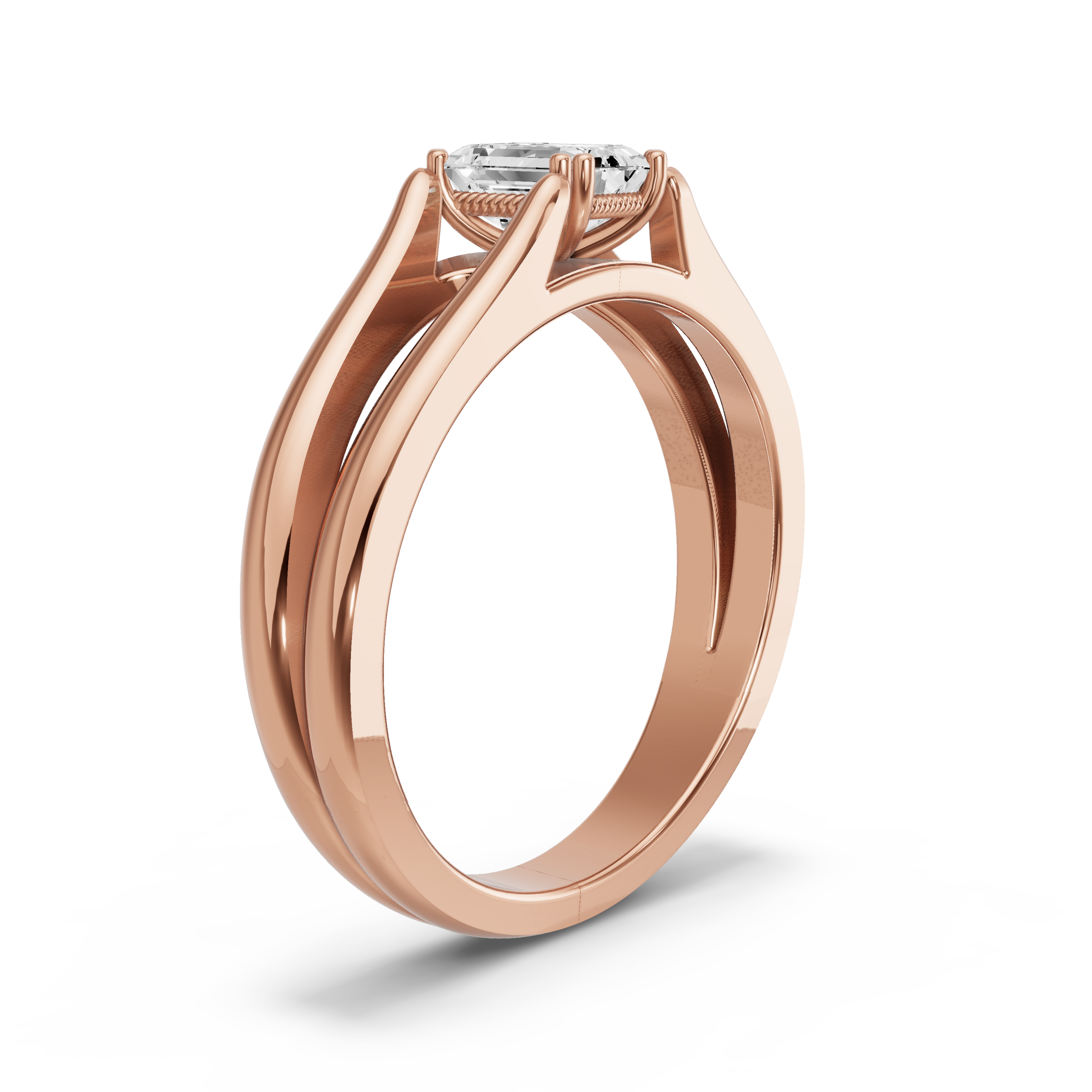 Image for Emerald Vintage Basket Ring with Split Ring Solitaire band in 10K Rose Gold