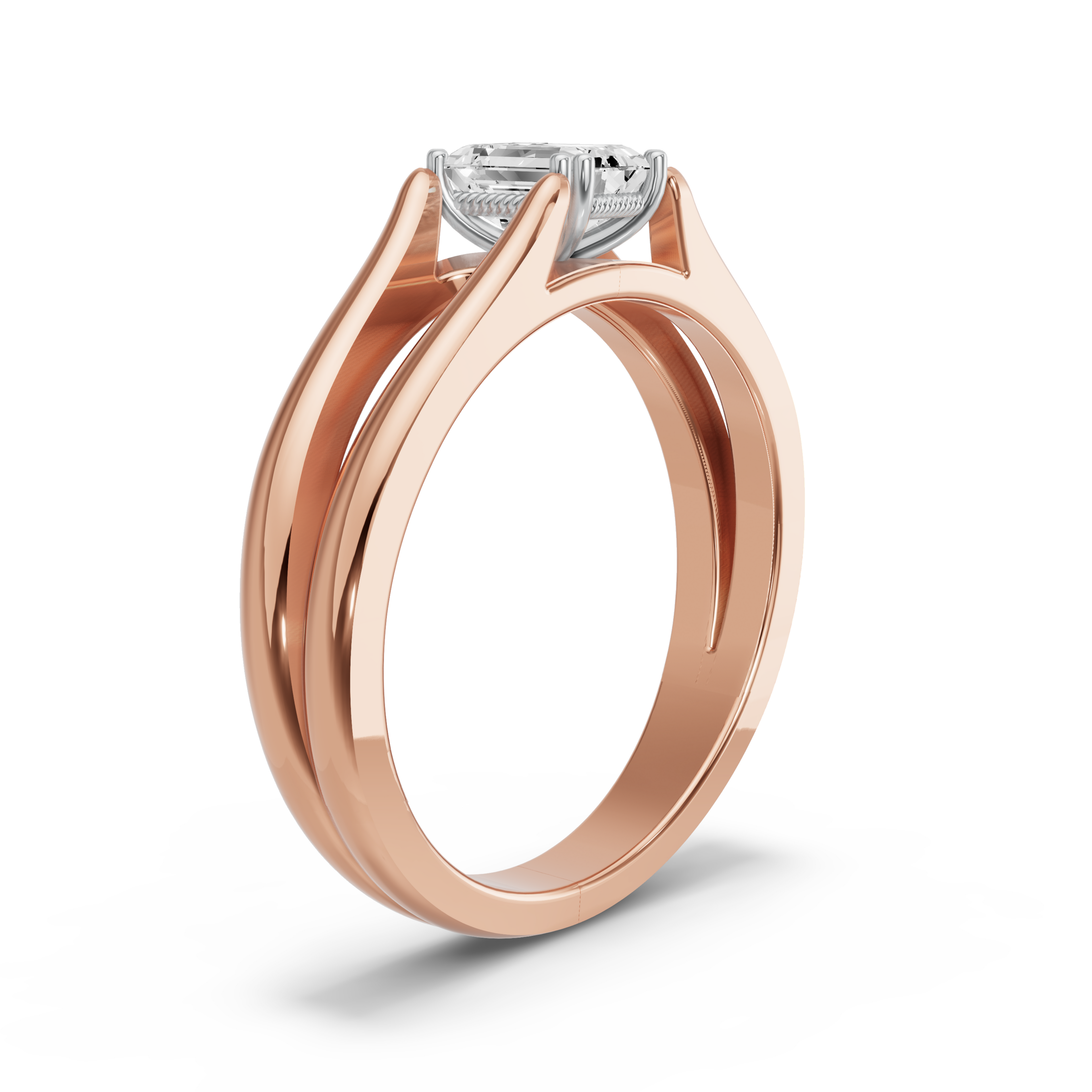 Image for Emerald Vintage Basket Ring with Split Ring Solitaire band in 14K Two Tone Rose Gold