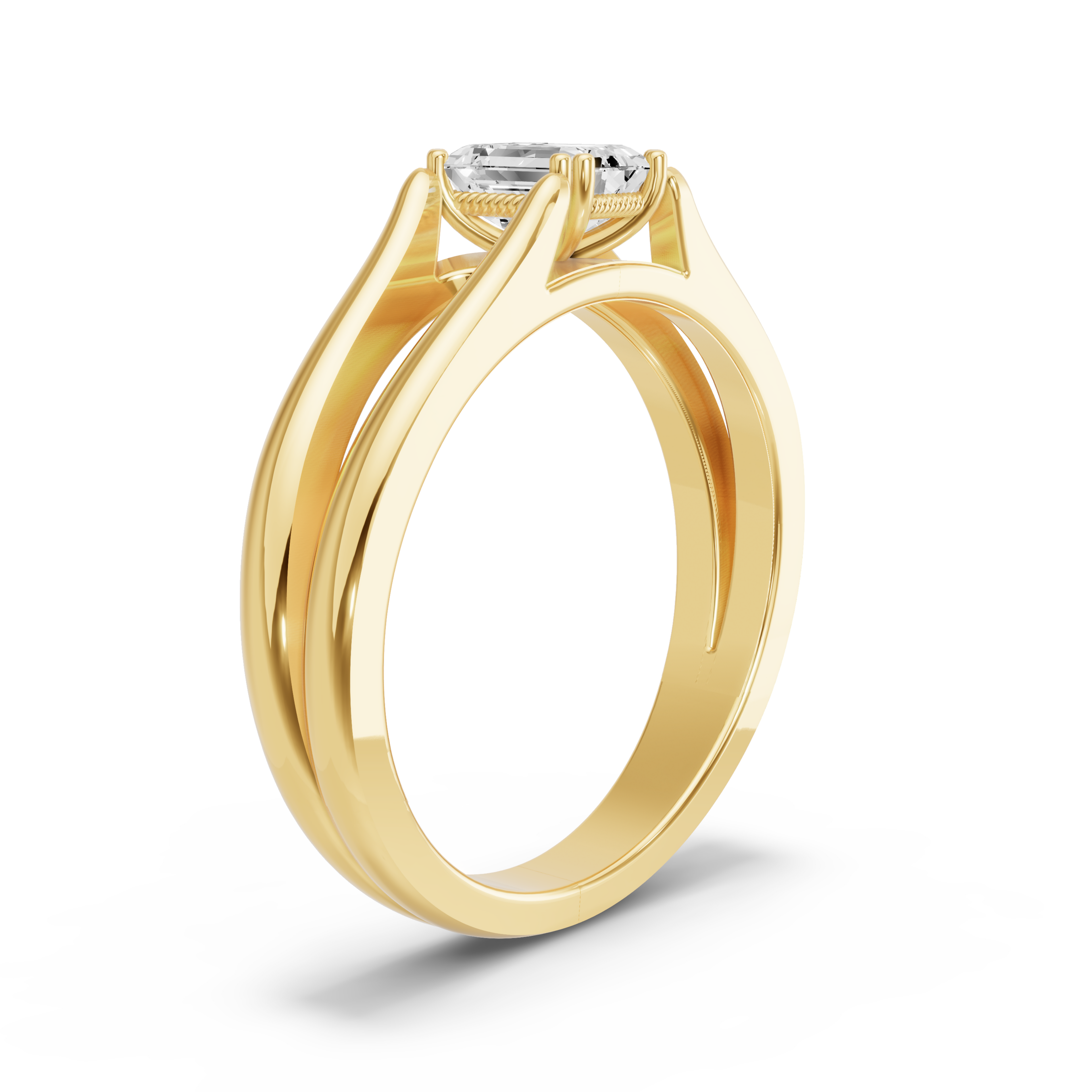 Image for Emerald Vintage Basket Ring with Split Ring Solitaire band in 18K Yellow Gold