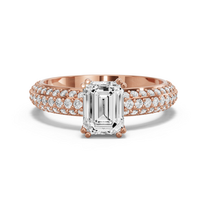 Image for Emerald Vintage Basket Ring with Triple Row Pave band