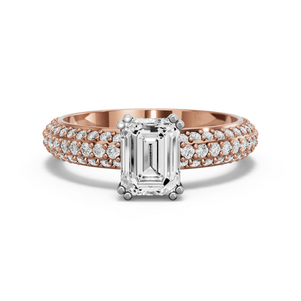 Image for Emerald Vintage Basket Ring with Triple Row Pave band