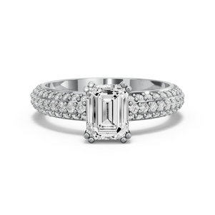 Image for Emerald Vintage Basket Ring with Triple Row Pave band