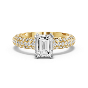 Image for Emerald Vintage Basket Ring with Triple Row Pave band