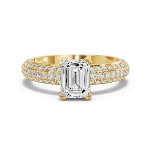 Image for Emerald Vintage Basket Ring with Triple Row Pave band