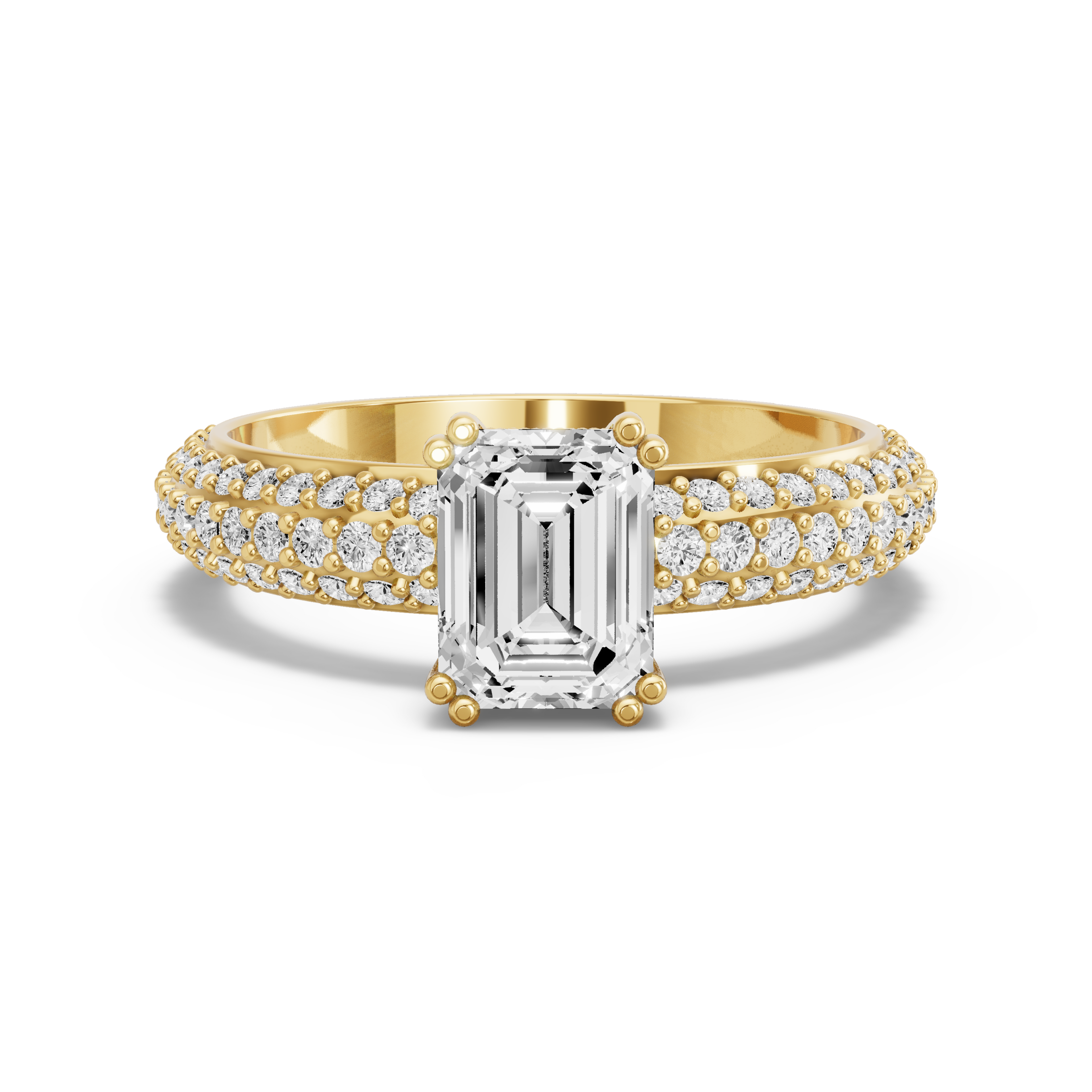 Image for Emerald Vintage Basket Ring with Triple Row Pave band in 18K Yellow Gold