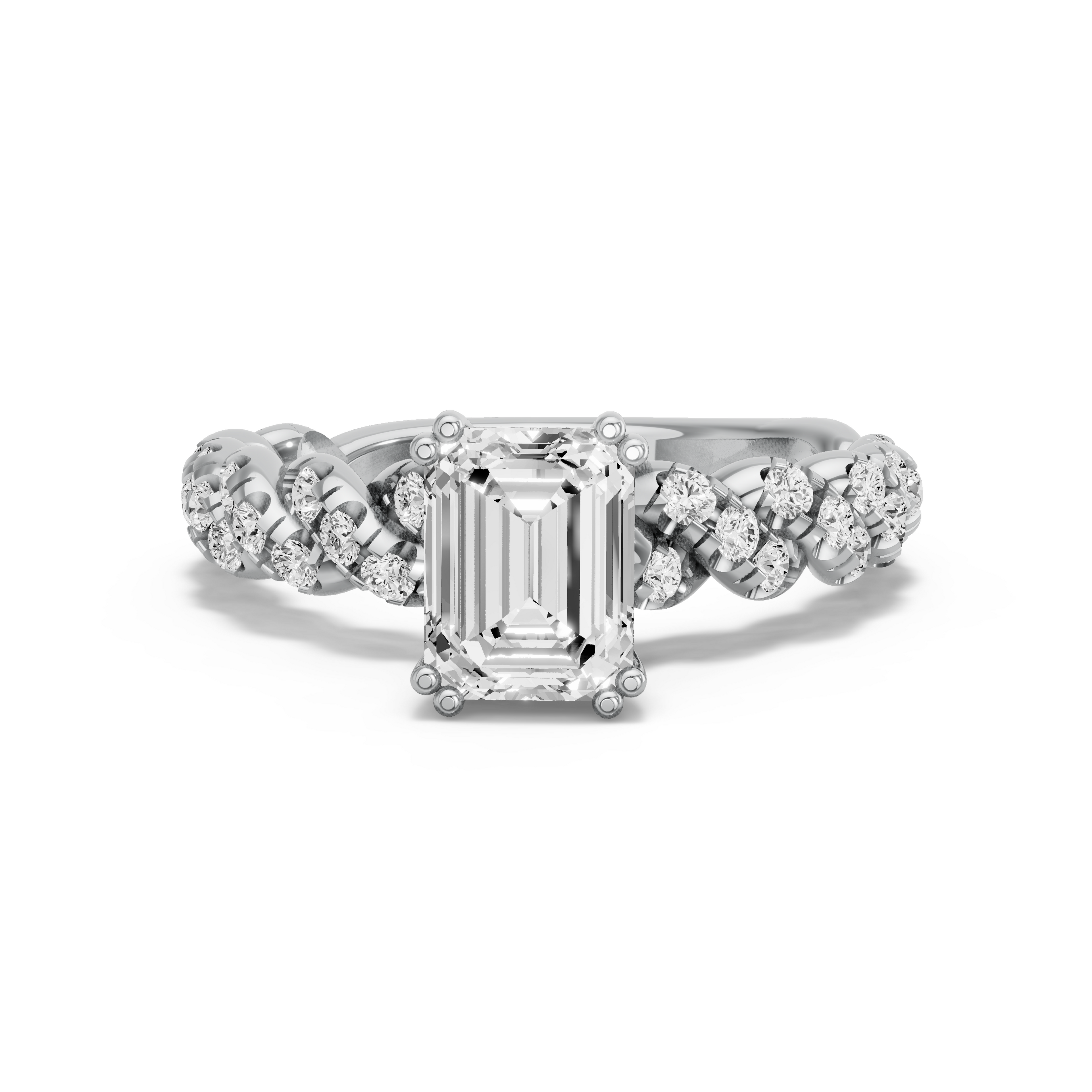 Image for Emerald Vintage Basket Ring with Twist Pave band in 950 Platinum