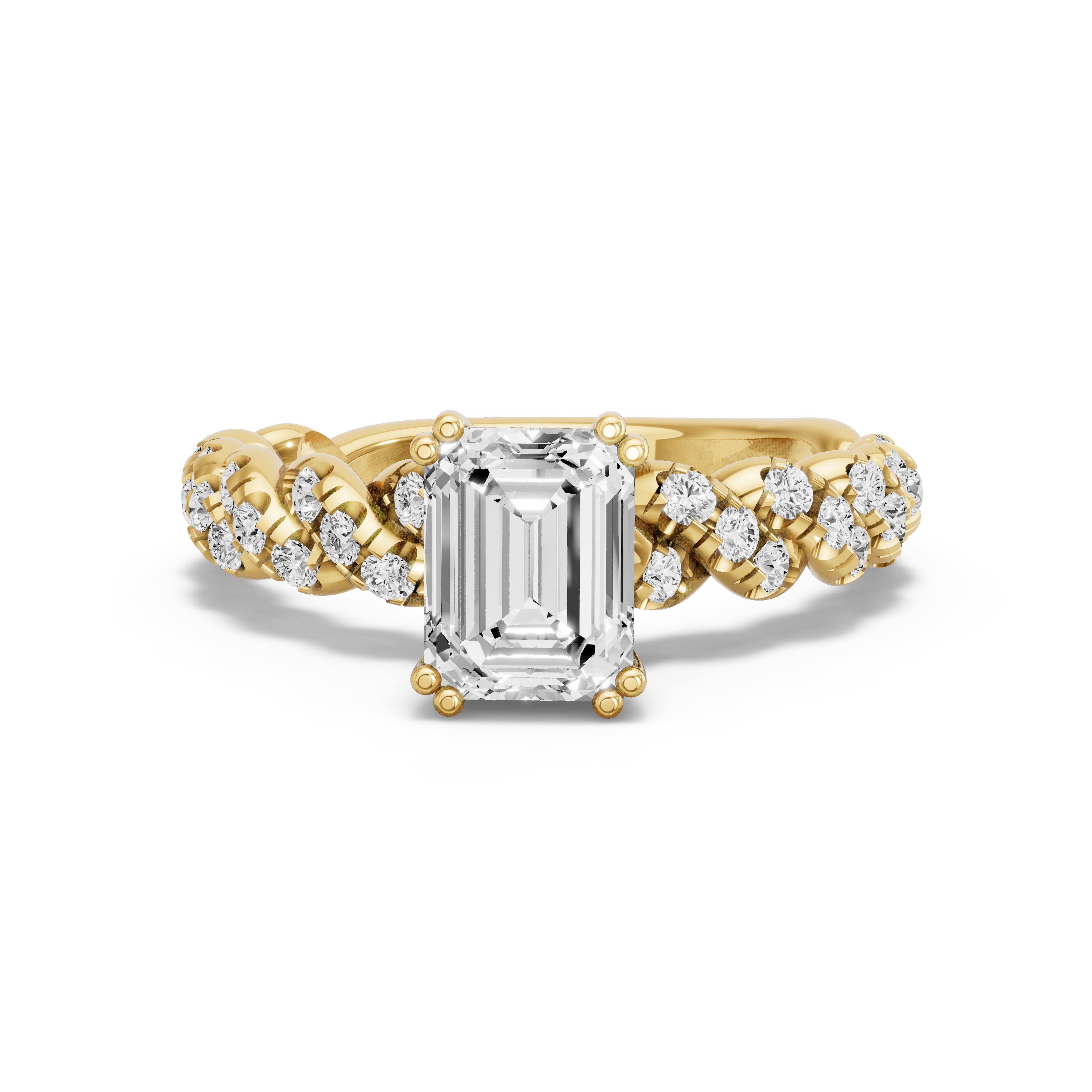 Image for Emerald Vintage Basket Ring with Twist Pave band in 18K Yellow Gold