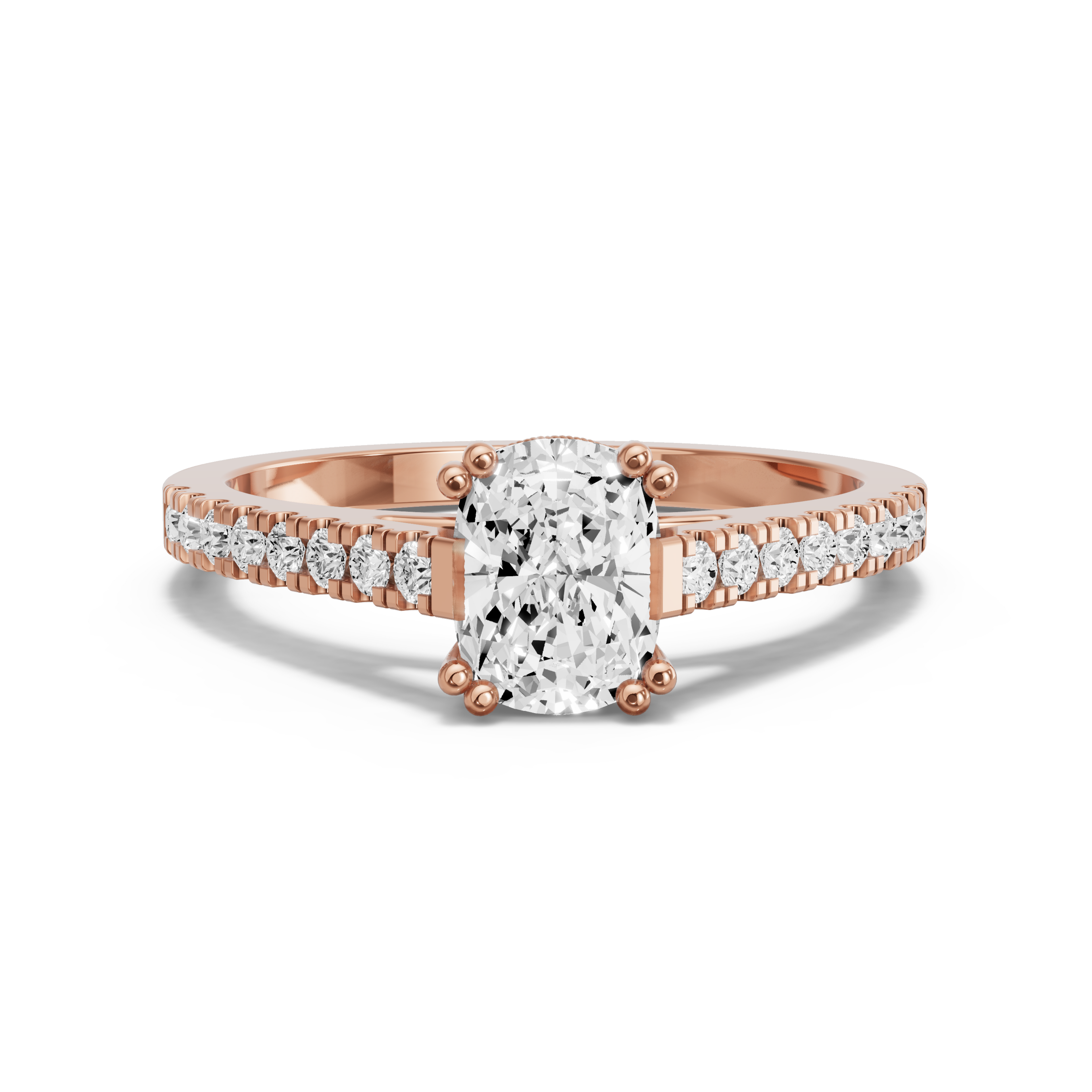 Image for Cushion Vintage Basket Ring with Cathedral Pave band in 14K Rose Gold