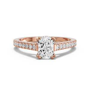 Image for Cushion Vintage Basket Ring with Cathedral Pave band in 14K Rose Gold