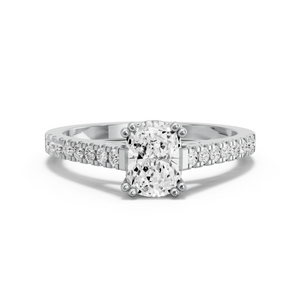 Image for Cushion Vintage Basket Ring with Cathedral Pave band in 10K White Gold