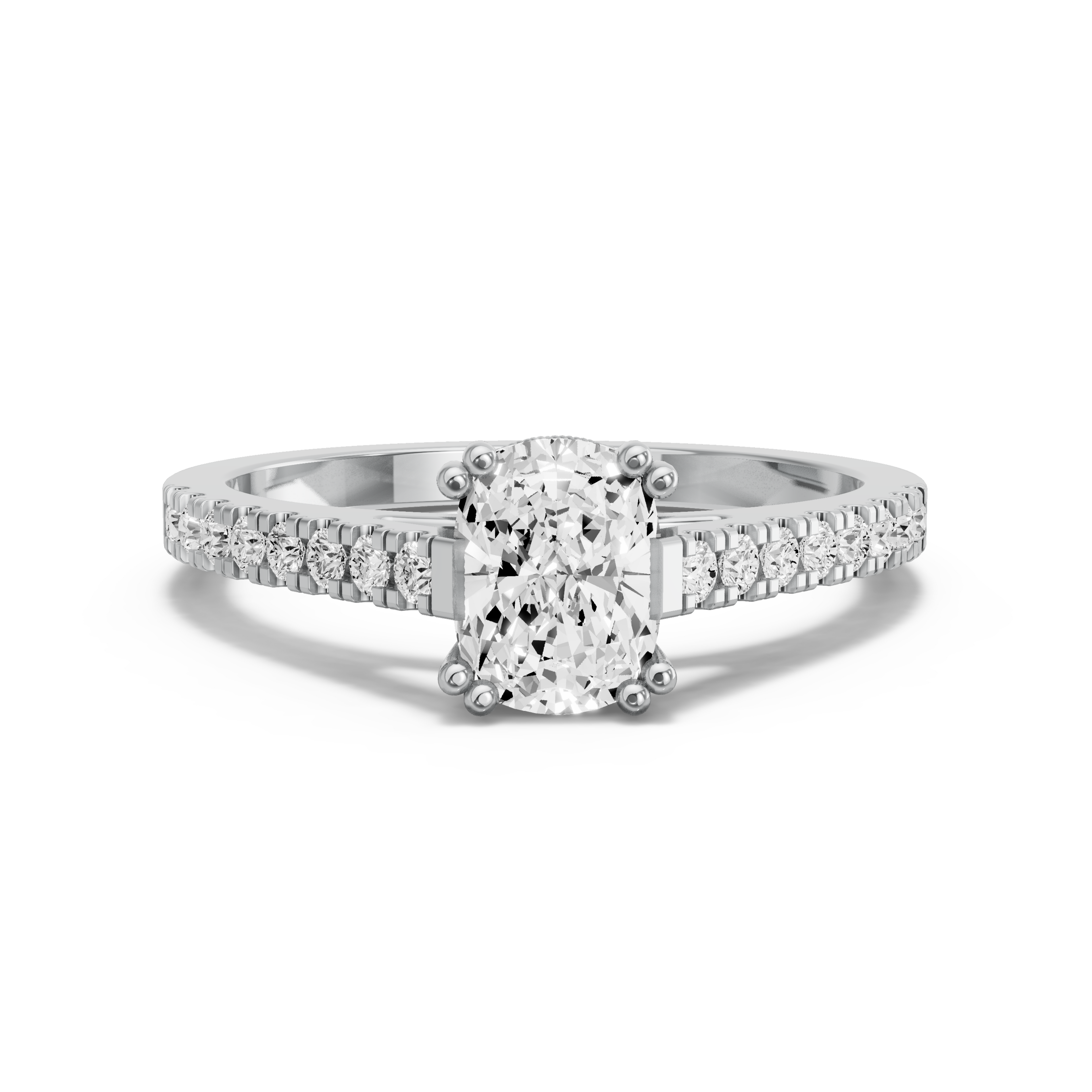 Image for Cushion Vintage Basket Ring with Cathedral Pave band in 14K White Gold
