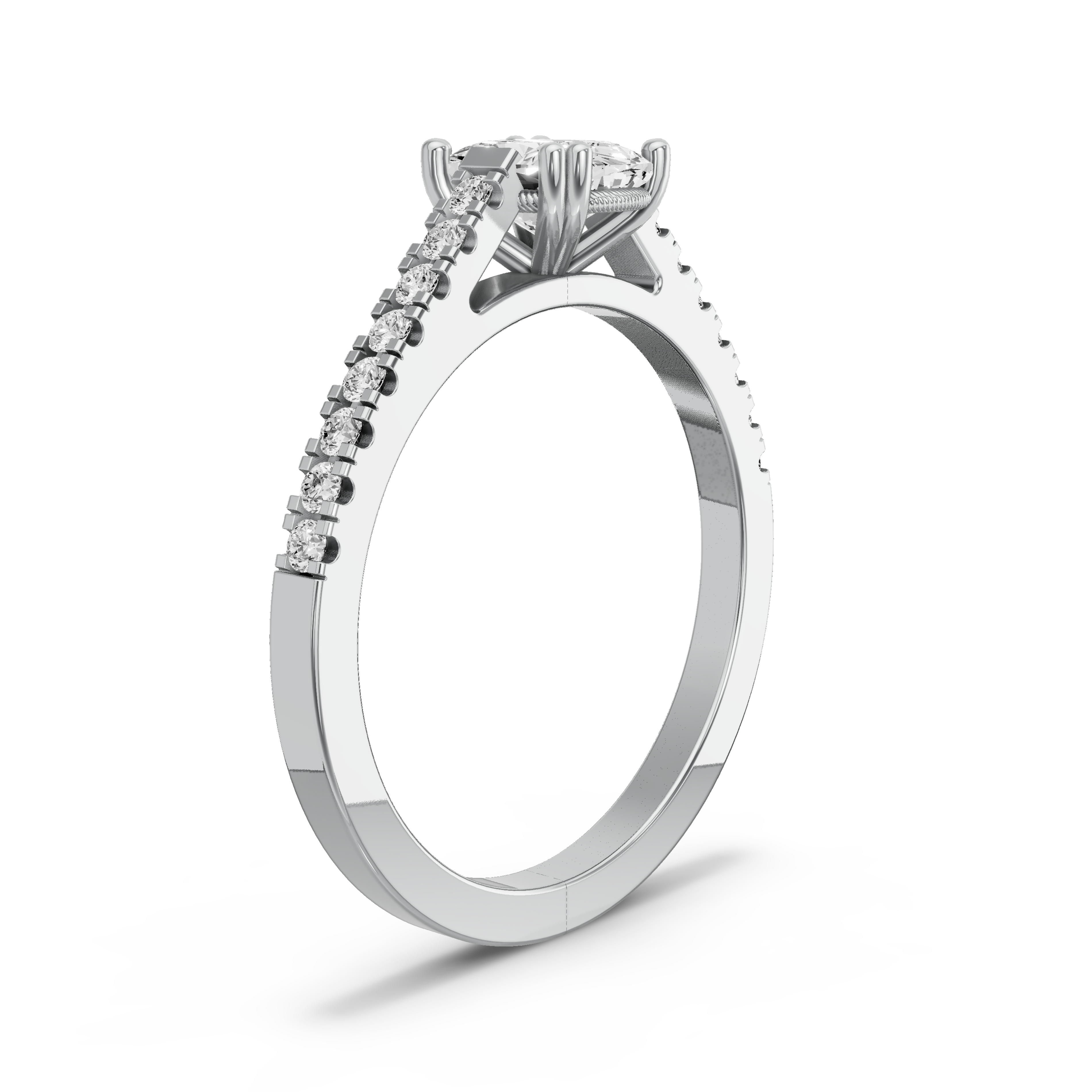 Image for Cushion Vintage Basket Ring with Cathedral Pave band in 14K White Gold