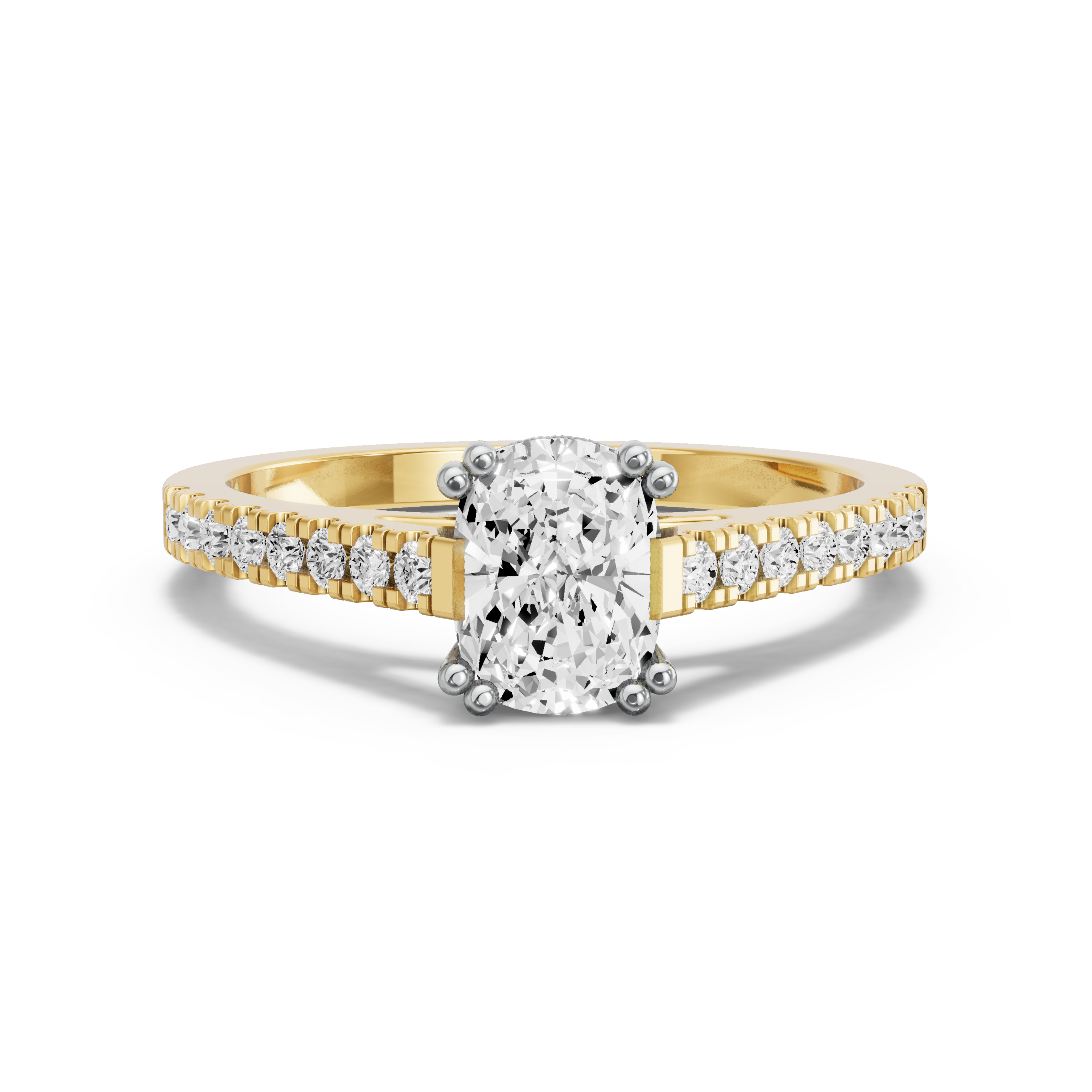 Image for Cushion Vintage Basket Ring with Cathedral Pave band in 10K Two Tone Yellow Gold