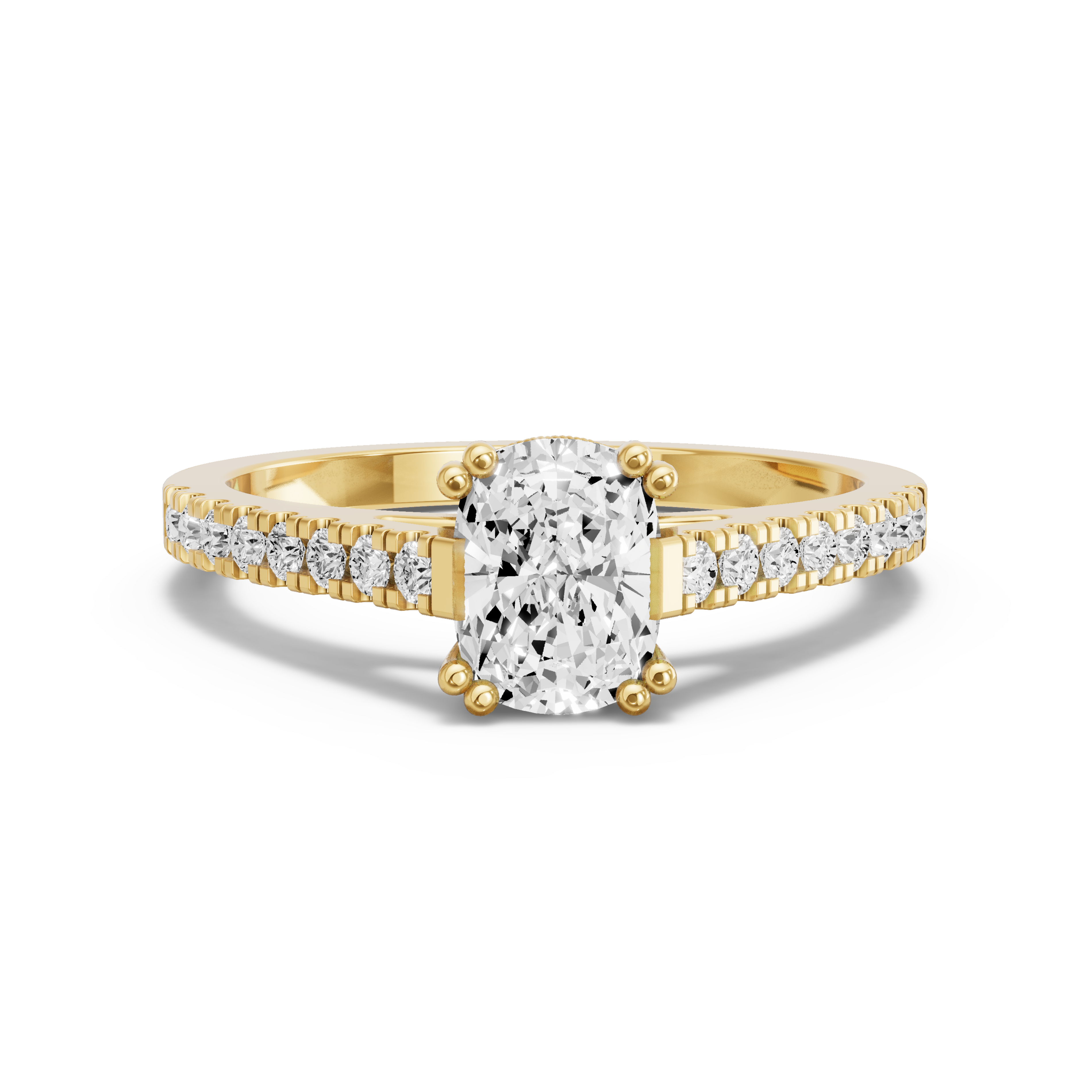Image for Cushion Vintage Basket Ring with Cathedral Pave band in 10K Yellow Gold