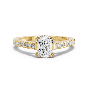 Image for Cushion Vintage Basket Ring with Cathedral Pave band in 18K Yellow Gold