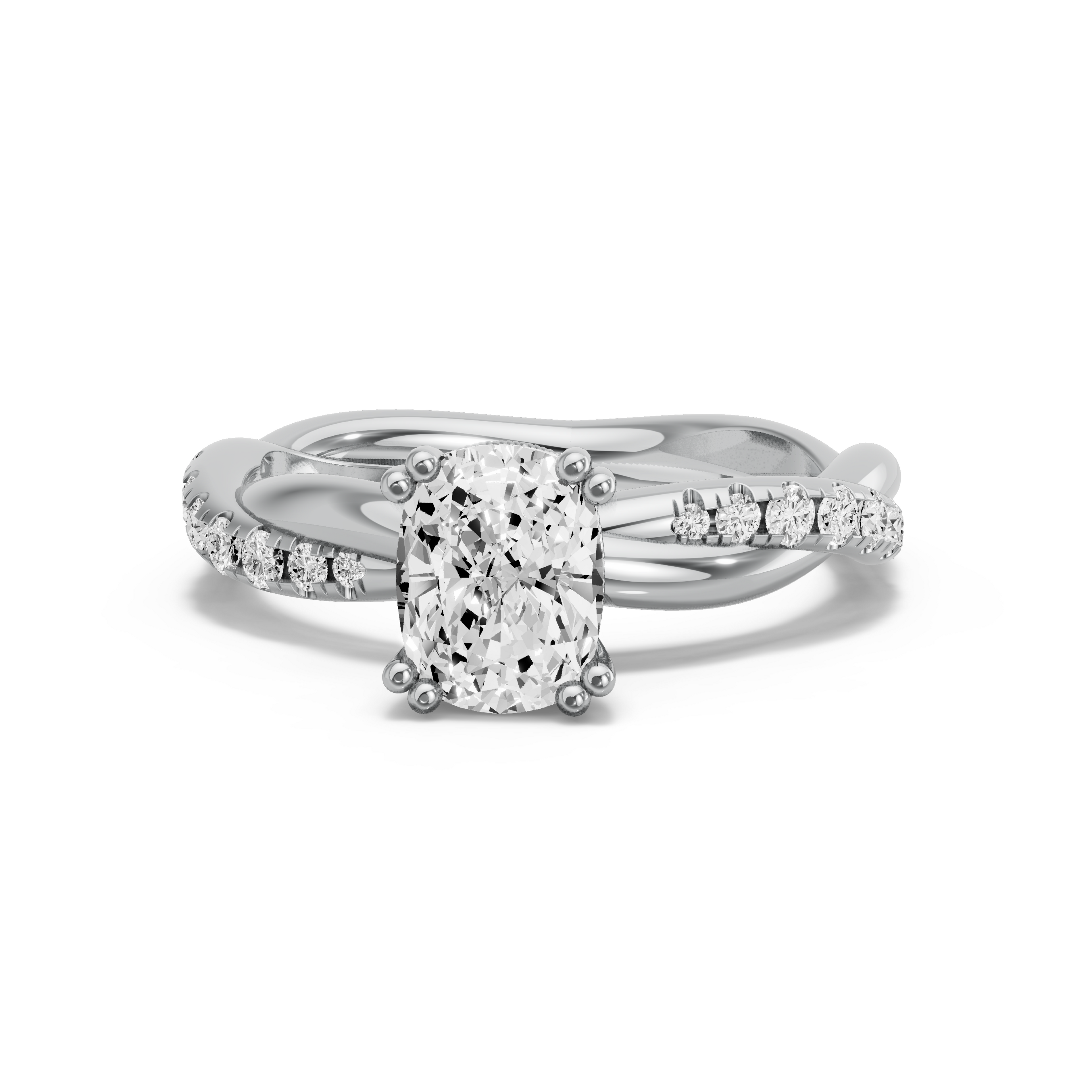 Image for Cushion Vintage Basket Ring with Rope Pave band in 10K White Gold