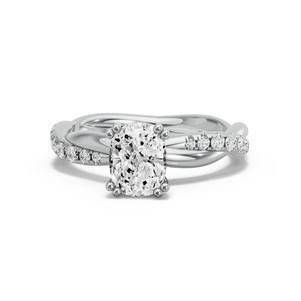 Image for Cushion Vintage Basket Ring with Rope Pave band in 10K White Gold