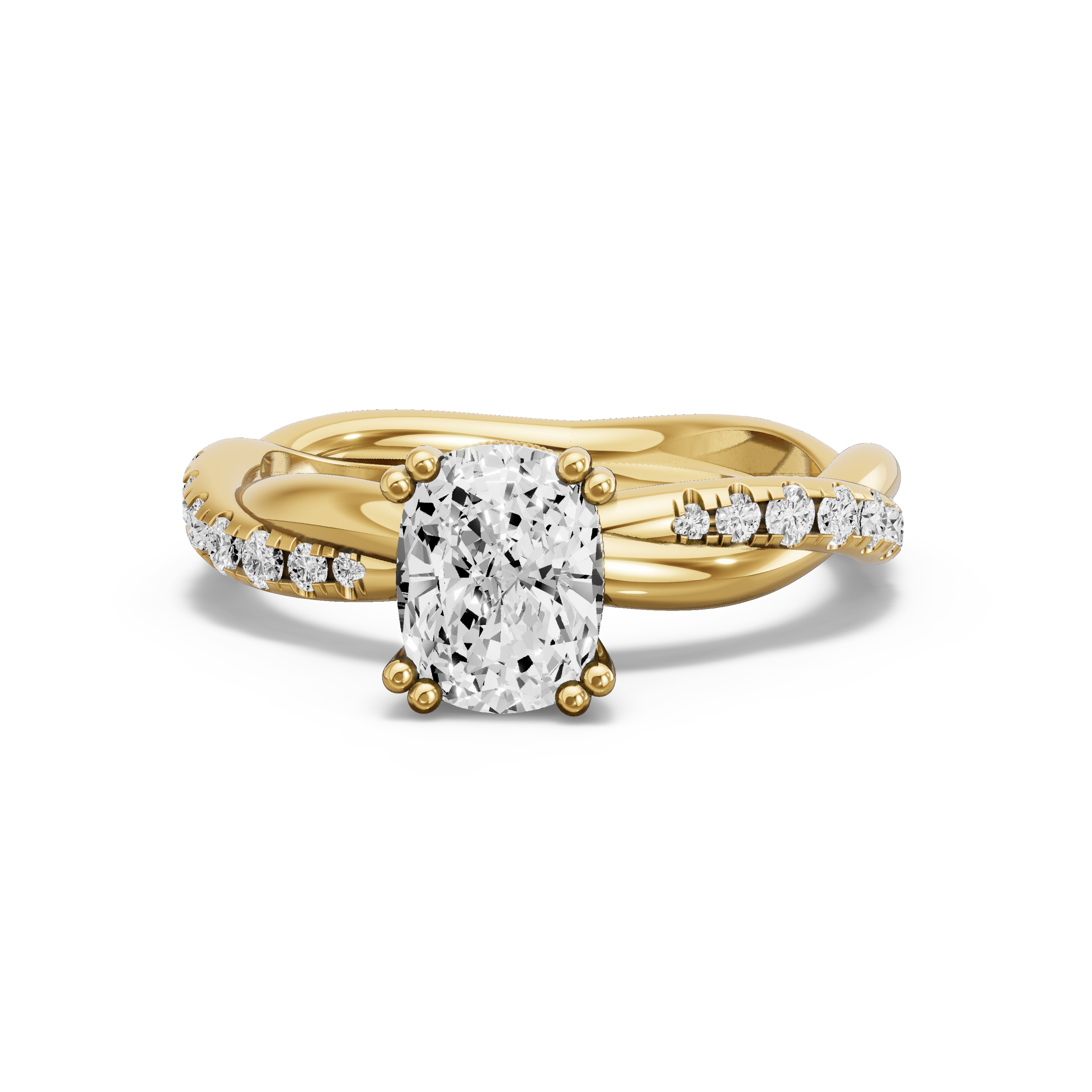 Image for Cushion Vintage Basket Ring with Rope Pave band in 14K Yellow Gold