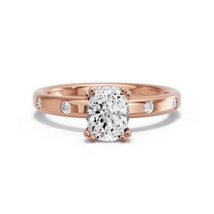 Image for Cushion Vintage Basket Ring with Sleek Accent band in 18K Rose Gold