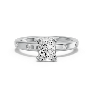 Image for Cushion Vintage Basket Ring with Sleek Accent band in 14K White Gold