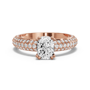 Image for Cushion Vintage Basket Ring with Triple Row Pave band in 14K Rose Gold