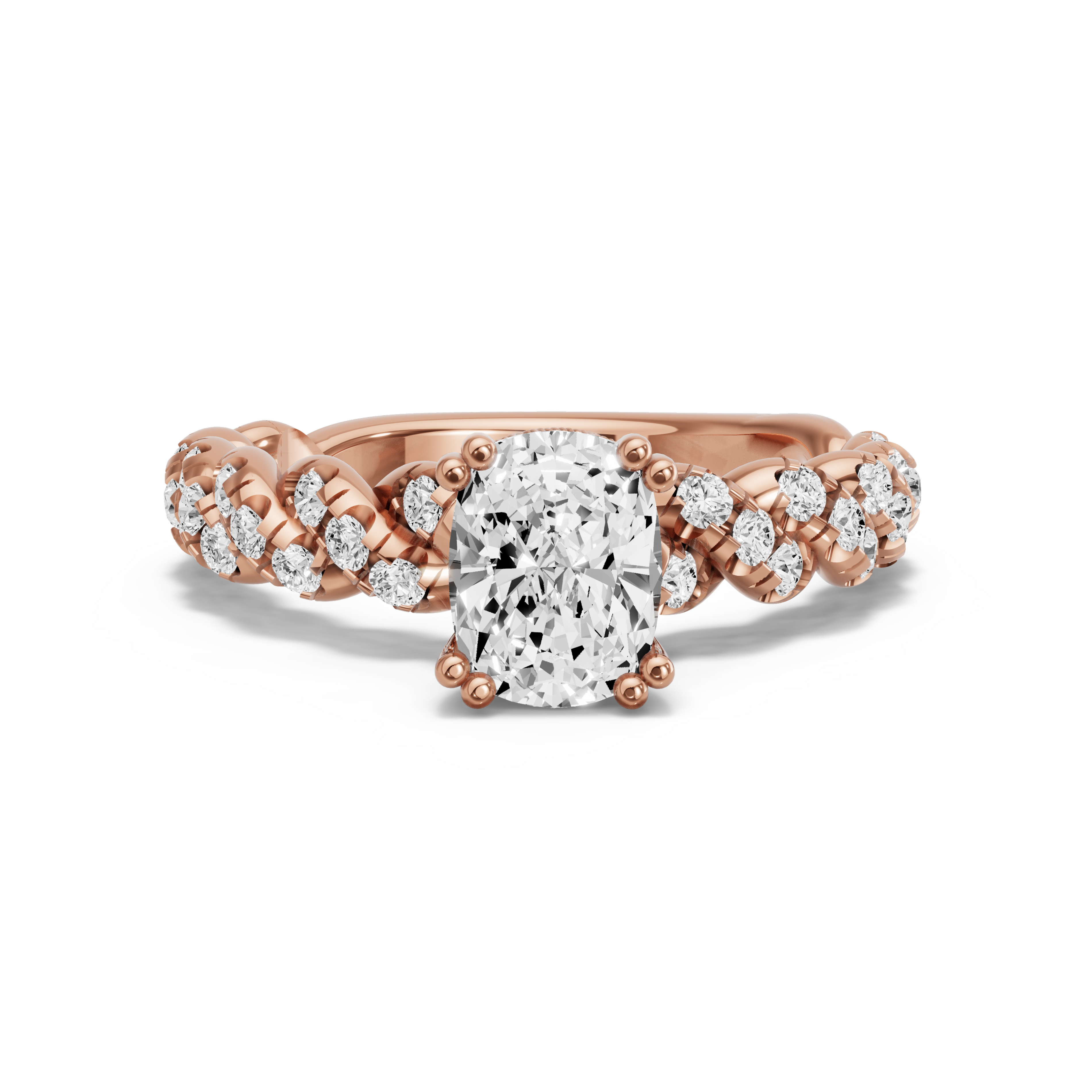 Image for Cushion Vintage Basket Ring with Twist Pave band in 18K Rose Gold