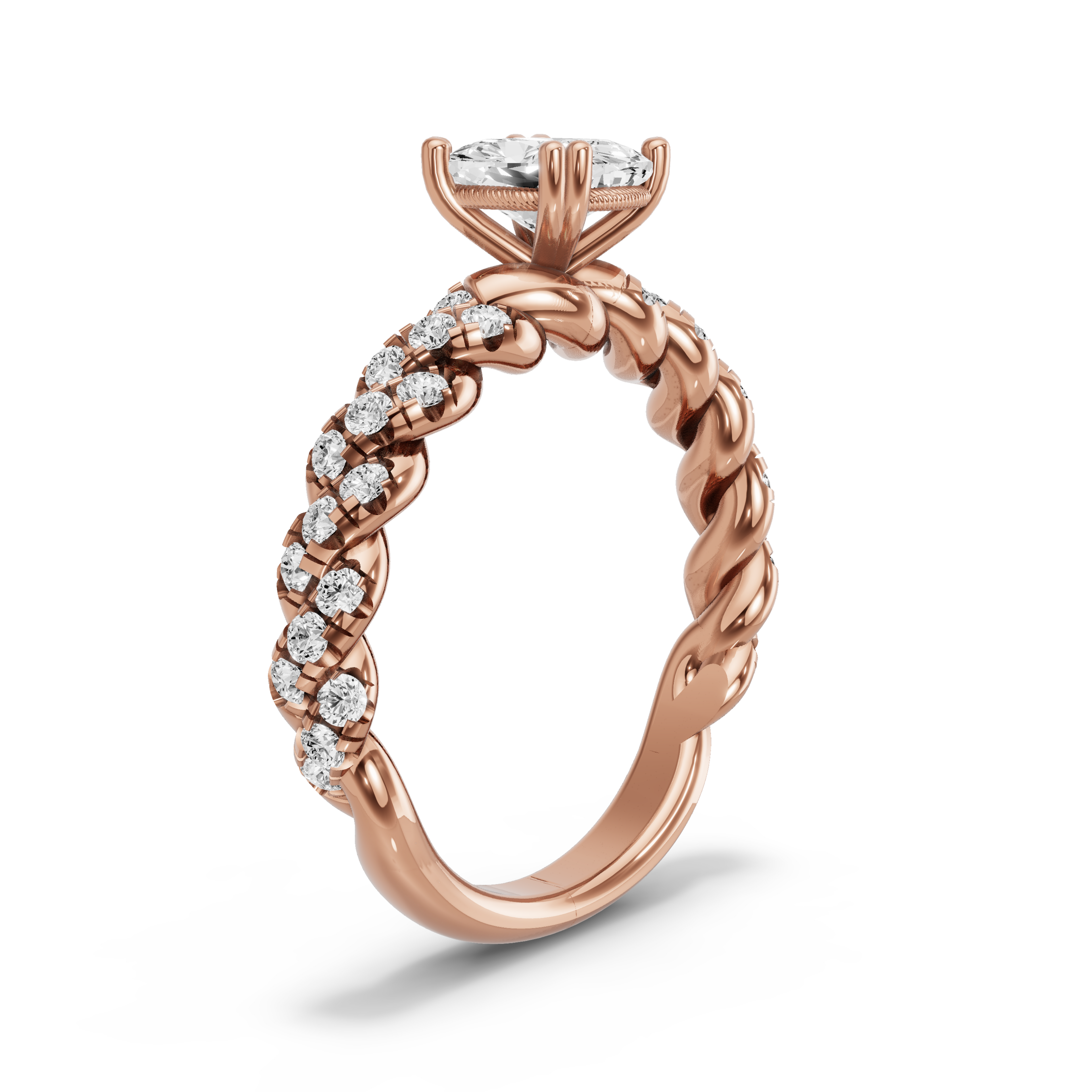 Image for Cushion Vintage Basket Ring with Twist Pave band in 18K Rose Gold